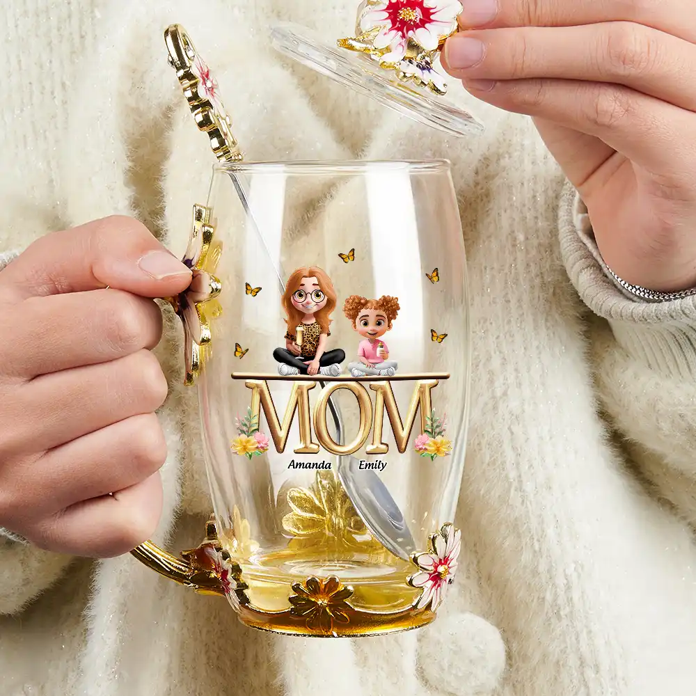 Mother And Children Together - Personalized Glass Flower Tea Cup - Image 3