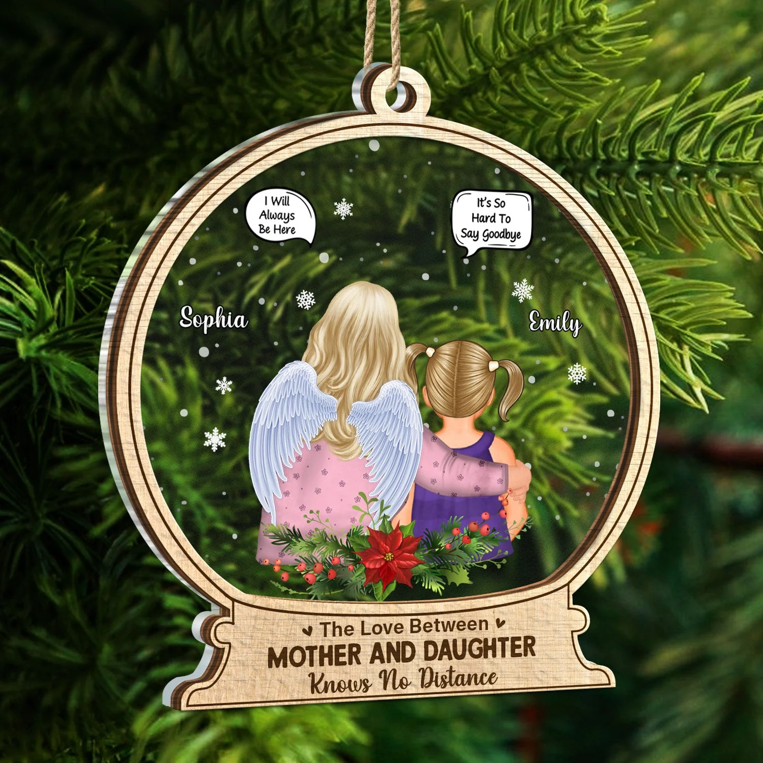 Mother And Daughter Are Always Connected At Heart - Christmas Keepsake, Memorial Gift - Personalized 2-Layered Mix Ornament - Image 5