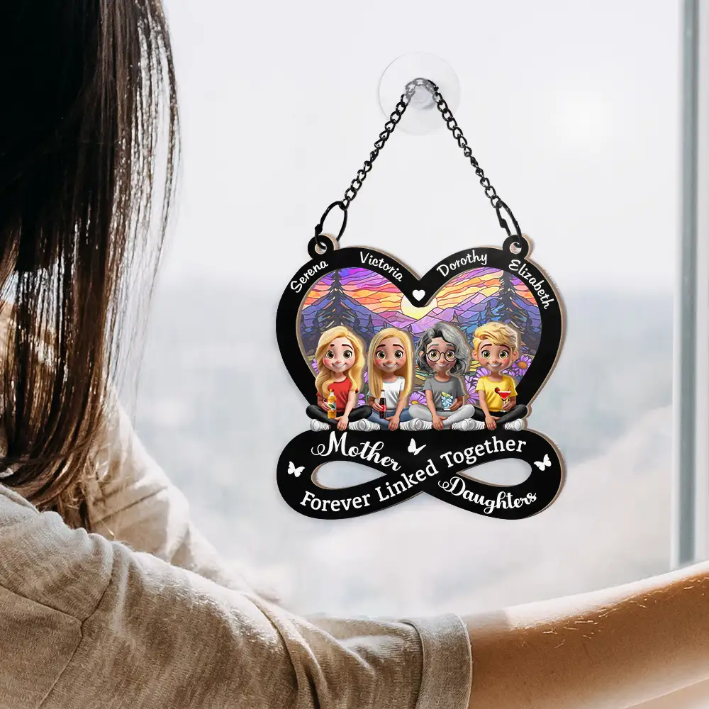 Mother And Daughter Forever Linked Together 3D Effect - Personalized Window Hanging Suncatcher Ornament - Image 4