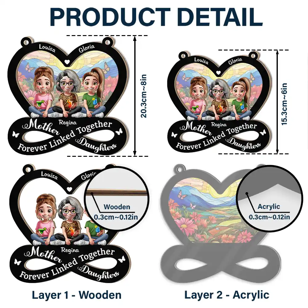 Mother And Daughter Forever Linked Together 3D Effect - Personalized Window Hanging Suncatcher Ornament - Image 5