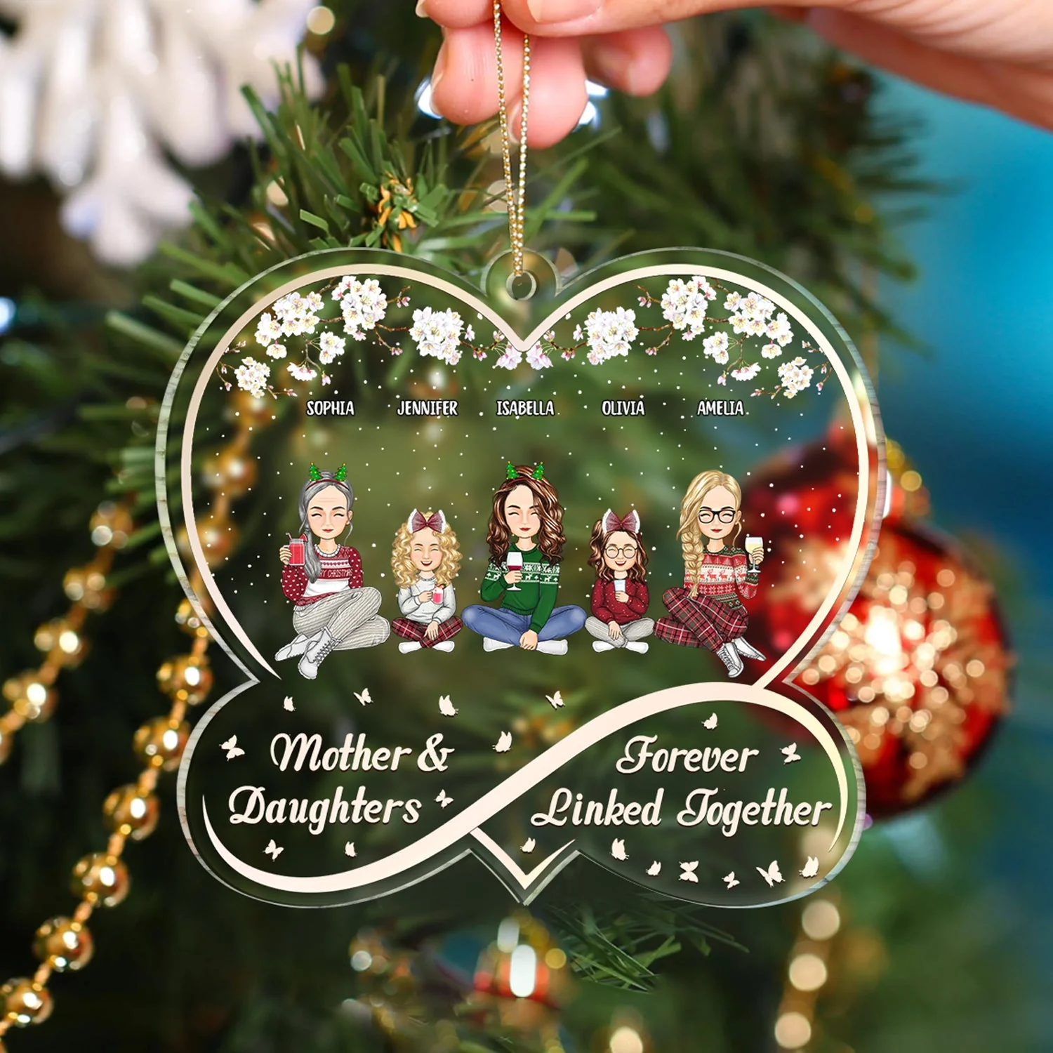 Mother And Daughter Forever Linked Together - Christmas Gift For Mom - Personalized Custom Shaped Acrylic Ornament - Image 4