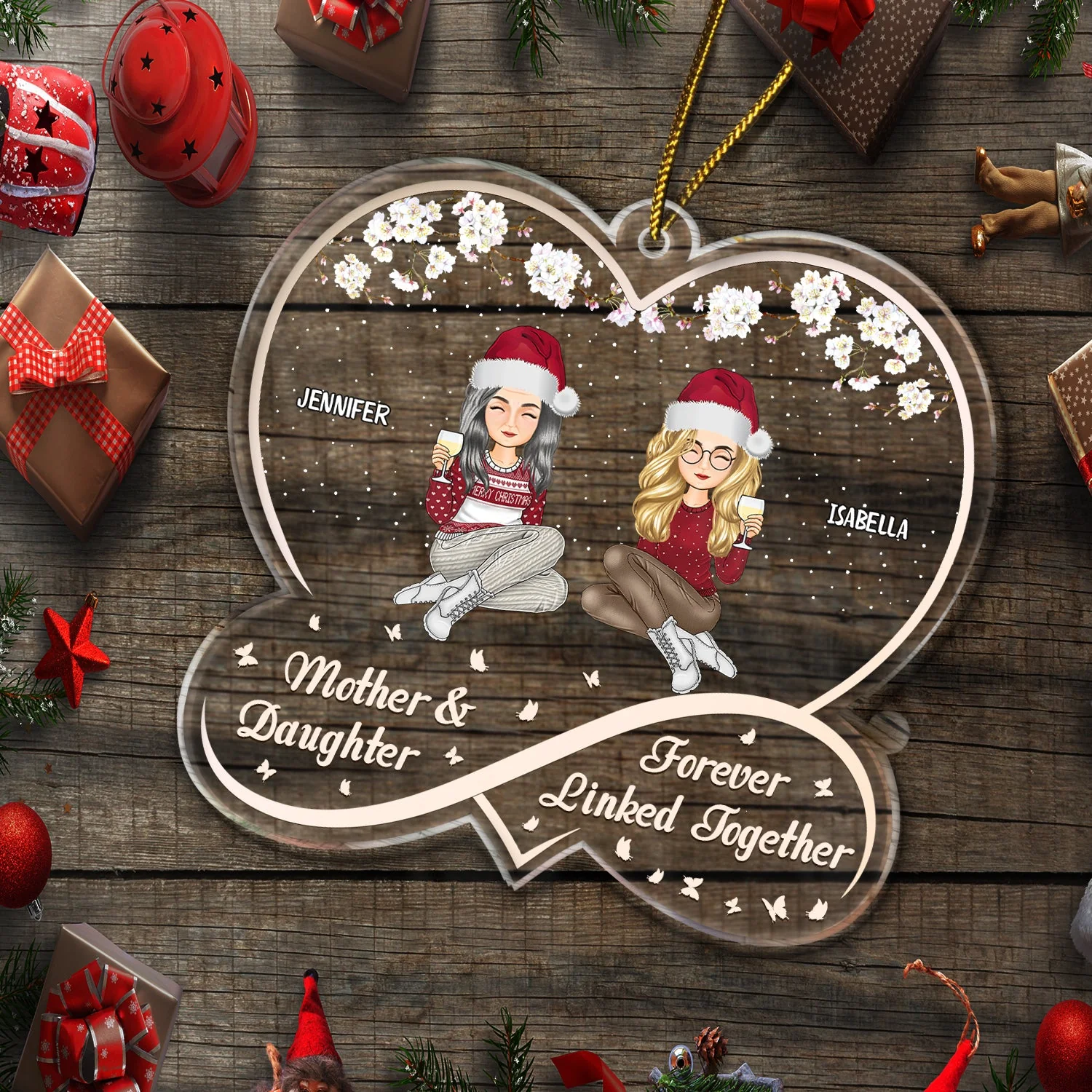 Mother And Daughter Forever Linked Together - Christmas Gift For Mom - Personalized Custom Shaped Acrylic Ornament - Image 5