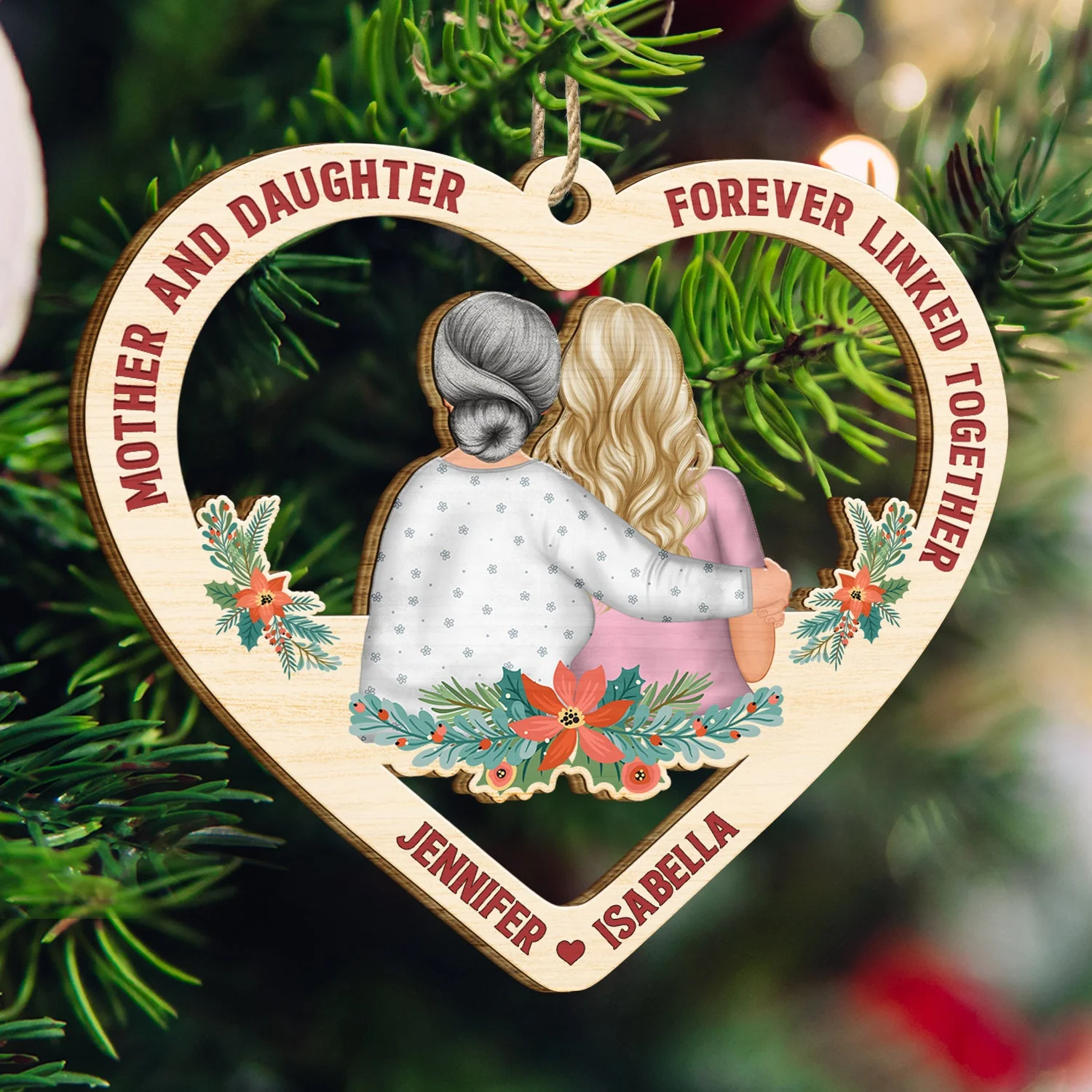 Mother And Daughter Forever Linked Together - Christmas, Mother Gift - Personalized Wooden Cutout Ornament - Image 3
