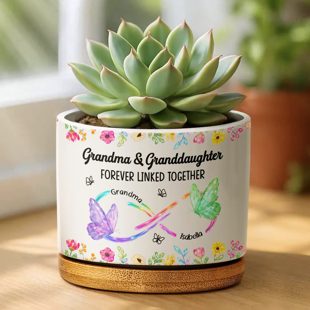 Mother And Daughter Forever Linked Together Crystal Butterflies - Personalized Ceramic Plant Pot - Image 2
