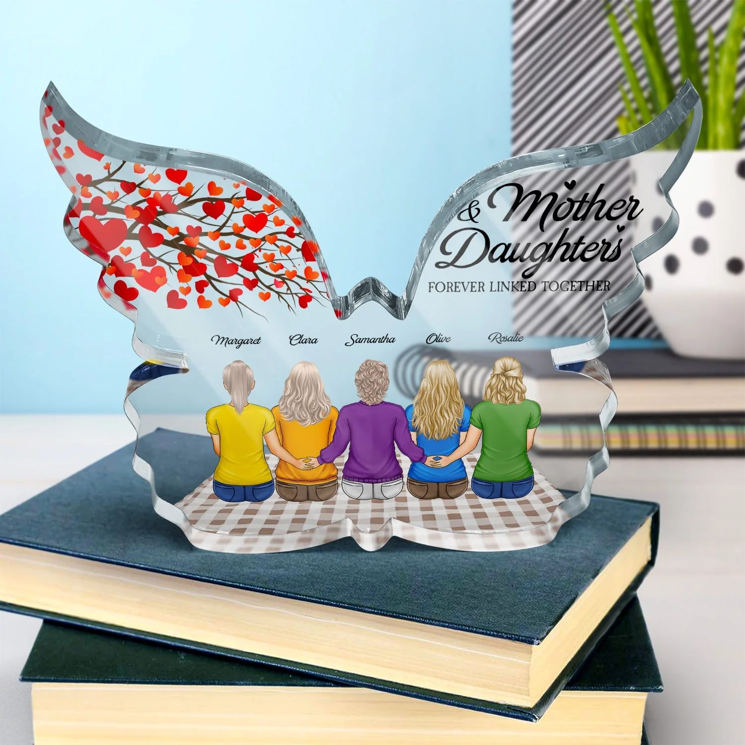 Mother And Daughter Forever Linked Together - Gift For Mother - Personalized Butterfly Shaped Acrylic Plaque - Image 4