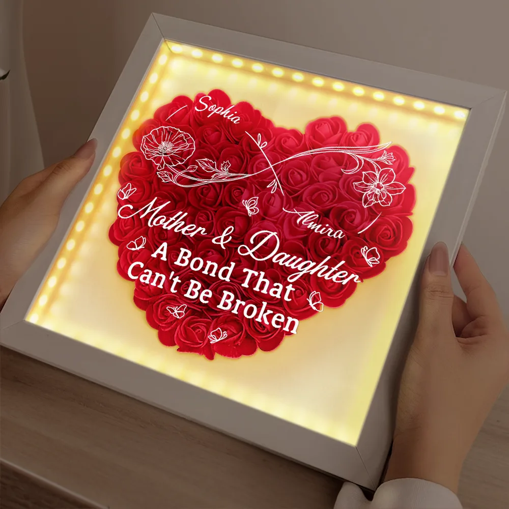 Mother And Daughter Forever Linked Together - Personalized LED Light Flower Shadow Box - Image 2