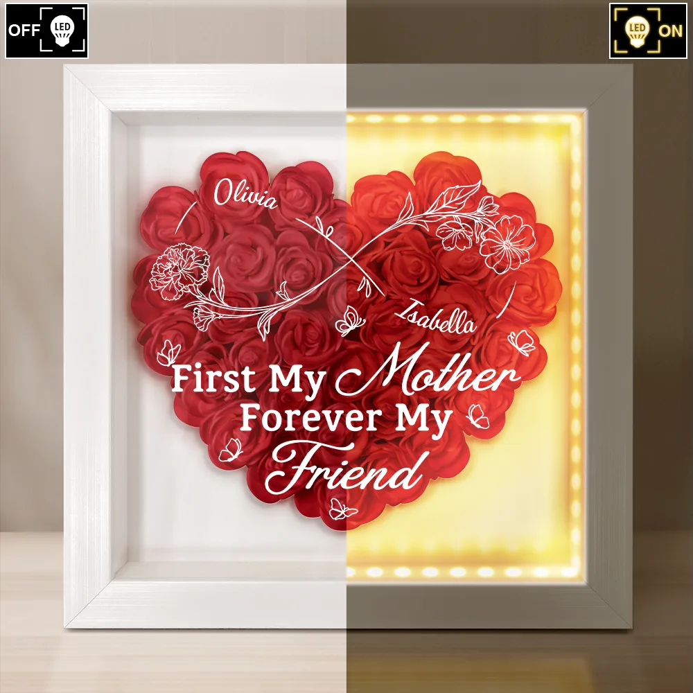 Mother And Daughter Forever Linked Together - Personalized LED Light Flower Shadow Box - Image 3