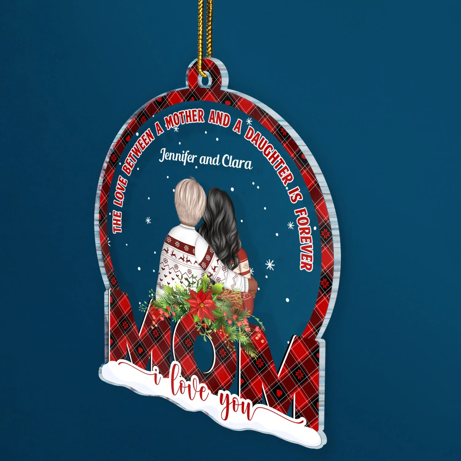 Mother And Daughter Forever Linked Together Snowdome - Christmas Gift For Moms - Personalized Custom Shaped Acrylic Ornament - Image 2