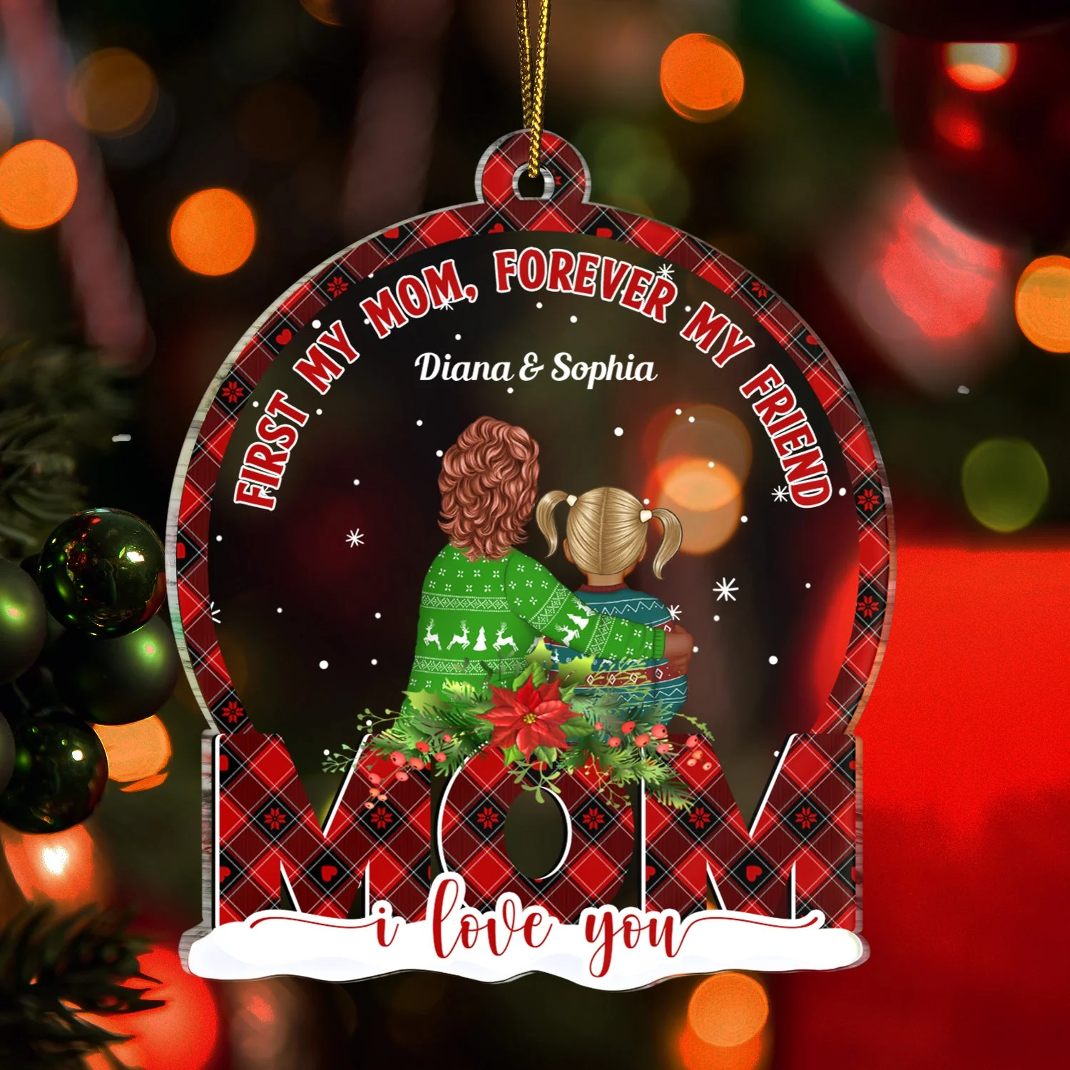 Mother And Daughter Forever Linked Together Snowdome - Christmas Gift For Moms - Personalized Custom Shaped Acrylic Ornament - Image 3