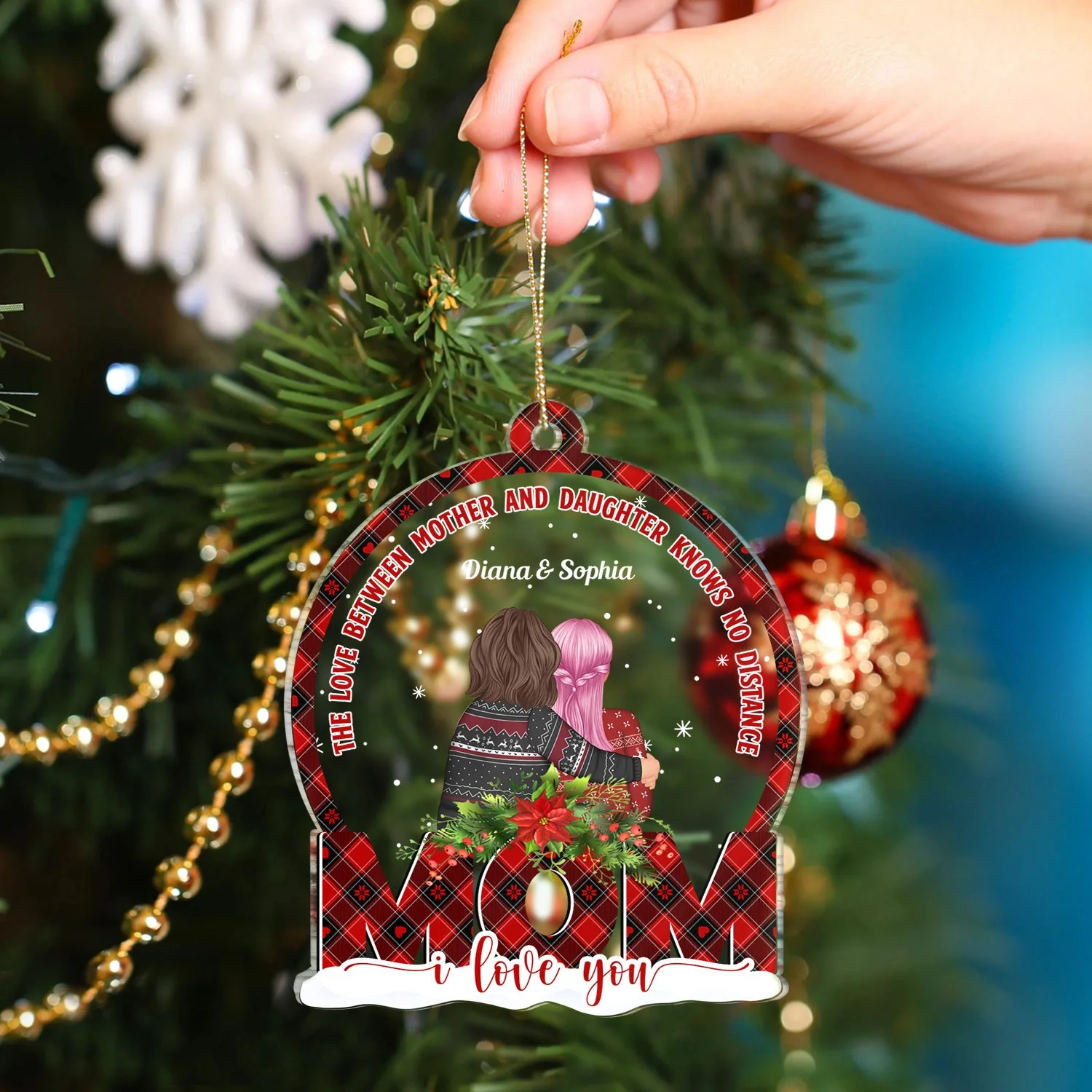 Mother And Daughter Forever Linked Together Snowdome - Christmas Gift For Moms - Personalized Custom Shaped Acrylic Ornament - Image 4