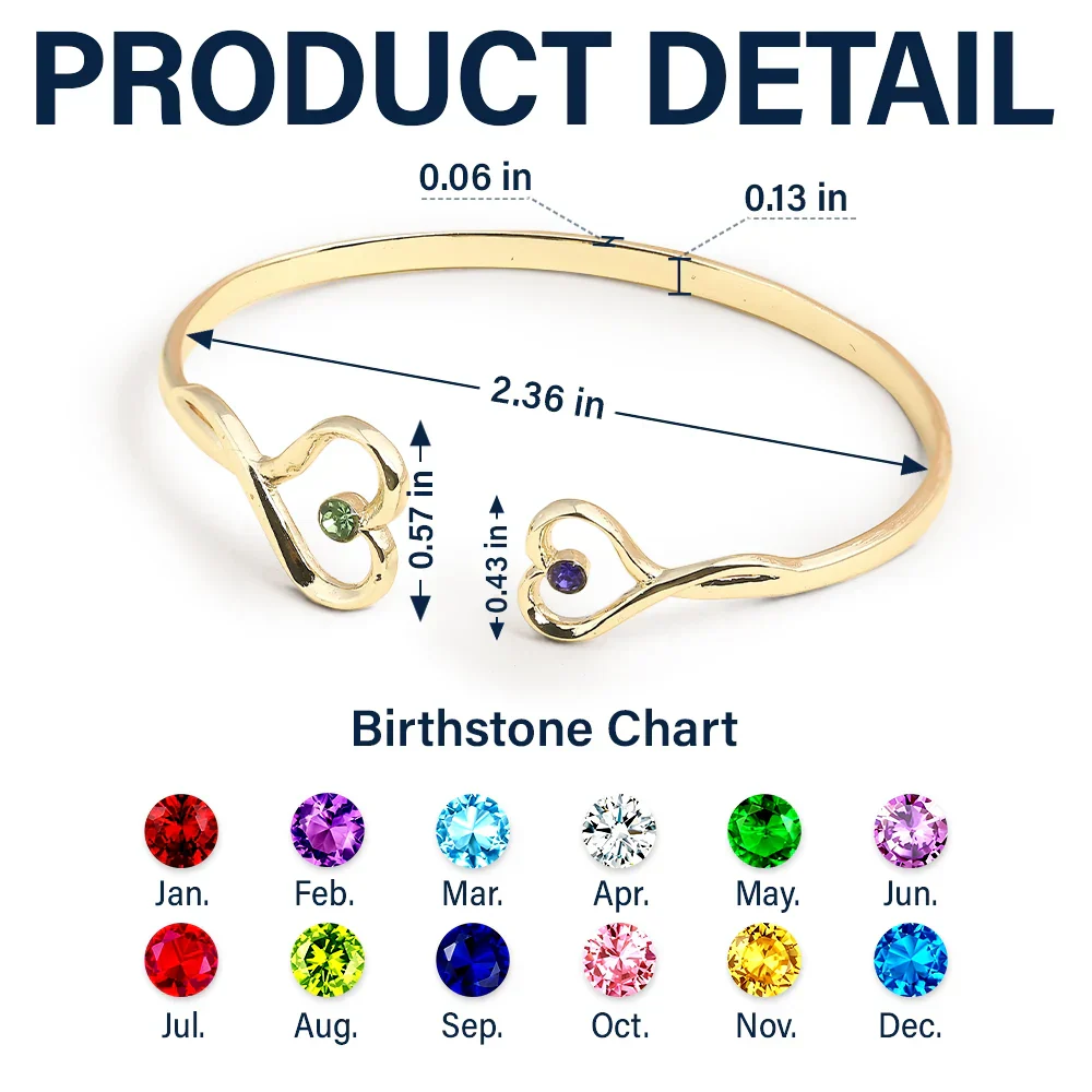 Mother And Daughter Will Always Be Connected By Heart - Personalized Gem Heart Cuff Bracelet - Image 5