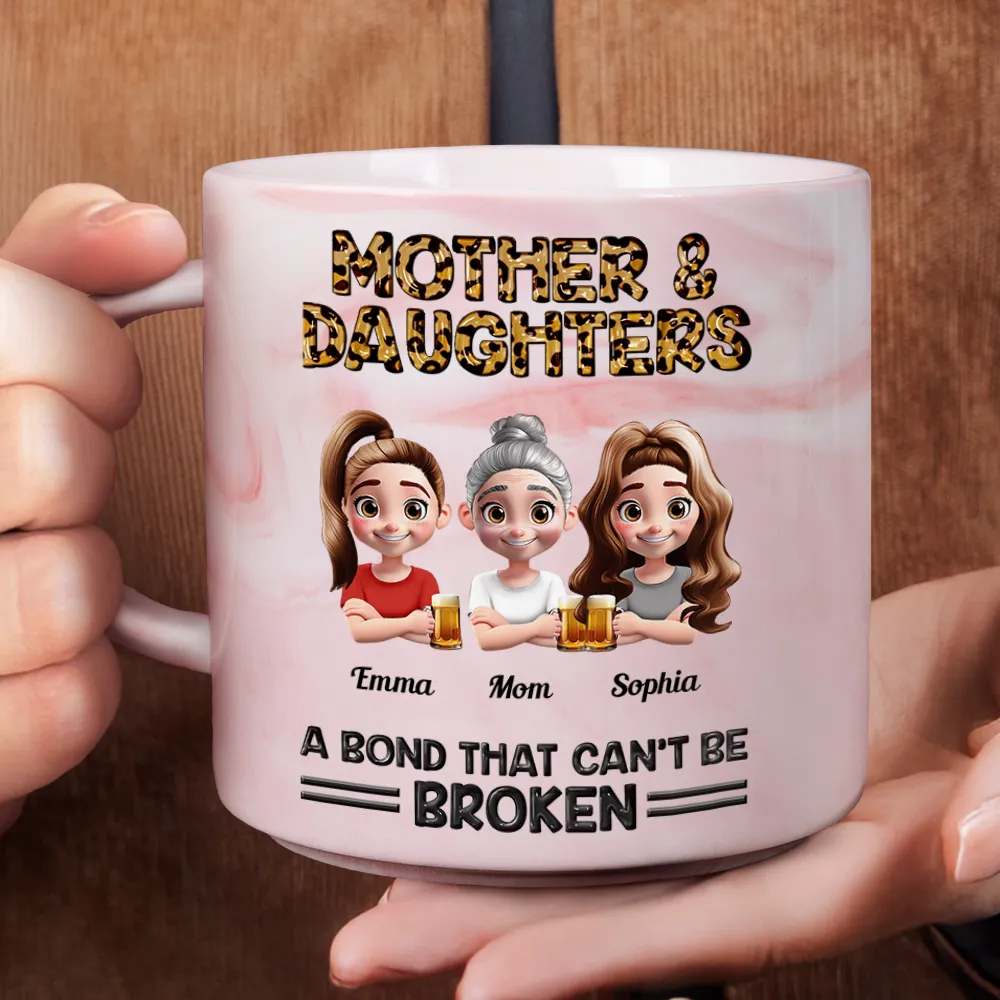 Mother And Daughters A Bond That Can't Be Broken - Personalized Marble Mug - Image 4