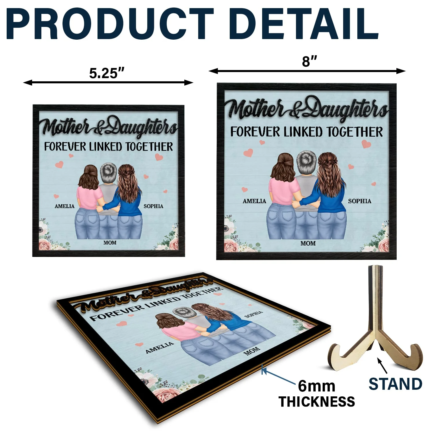 Mother And Daughters Forever Linked Together - Gift For Mom, Mother, Grandma - Personalized 2-Layered Wooden Plaque With Stand - Image 5