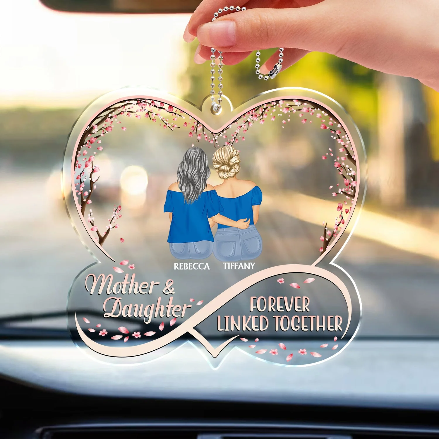 Mother And Daughters Forever Linked Together - Loving, Birthday Gift For Mother, Mom - Personalized Acrylic Car Hanger - Image 3