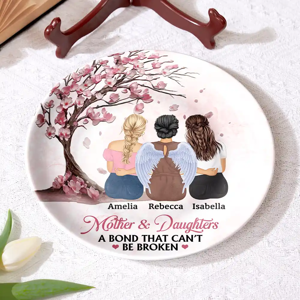 Mother And Daughters Forever Linked Together - Personalized Ceramic Plate - Image 4