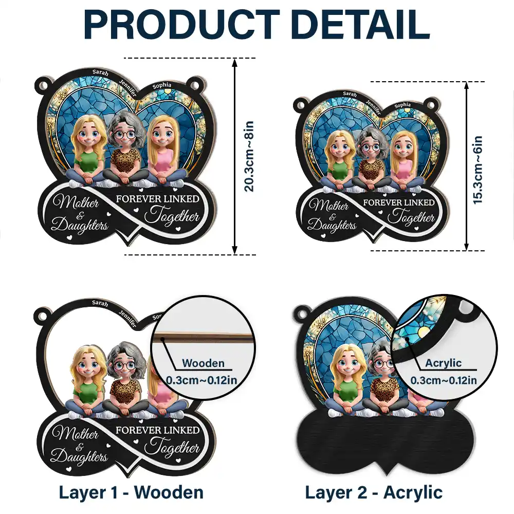 Mother And Daughters Forever Linked Together - Personalized Window Hanging Suncatcher Ornament - Image 5