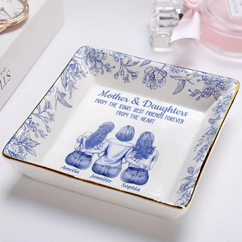 Mother And Daughters Forever Linked Together Toile - Personalized Ring Dish - Image 2