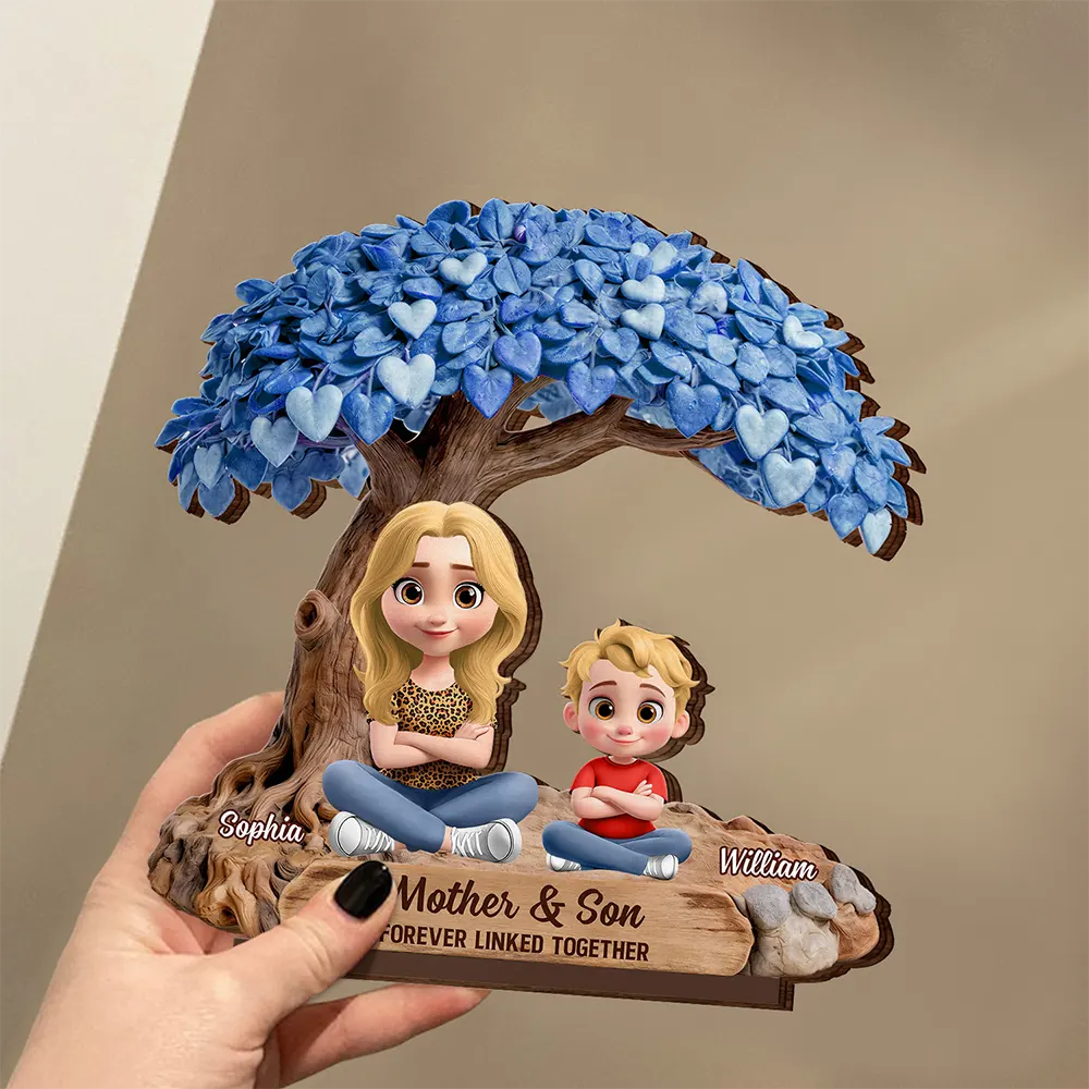 Mother And Daughters Forever Linked Together Under Heart Tree - Personalized Custom Shaped Wooden Plaque - Image 3