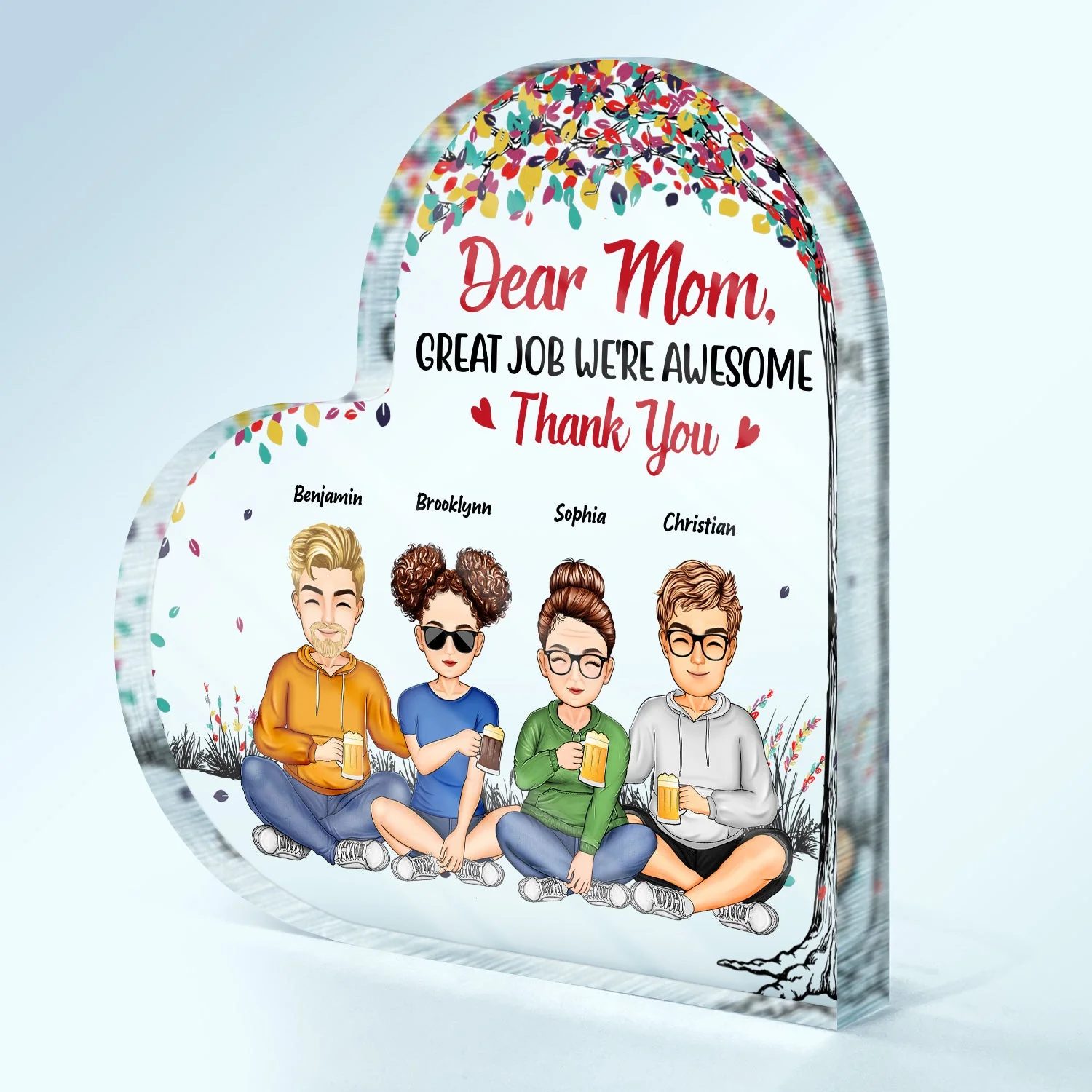 Mother And Daughters Sons Children From The Start - Birthday, Loving Gift For Mommy, Mother, Grandma, Grandmother - Personalized Custom Heart Shaped Acrylic Plaque - Image 2