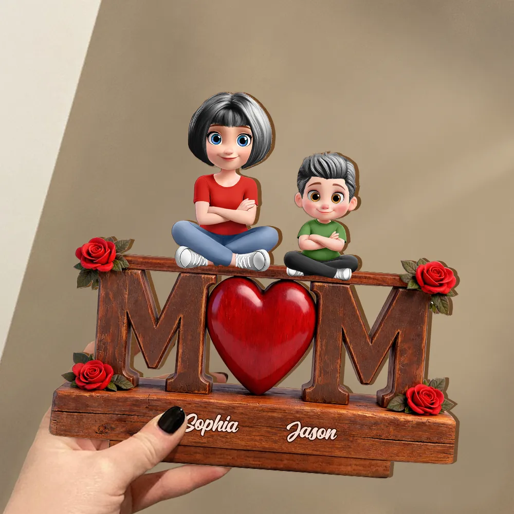 Mother & Children Forever Linked Together - Personalized Custom Shaped 2-Layered Wooden Plaque - Image 4