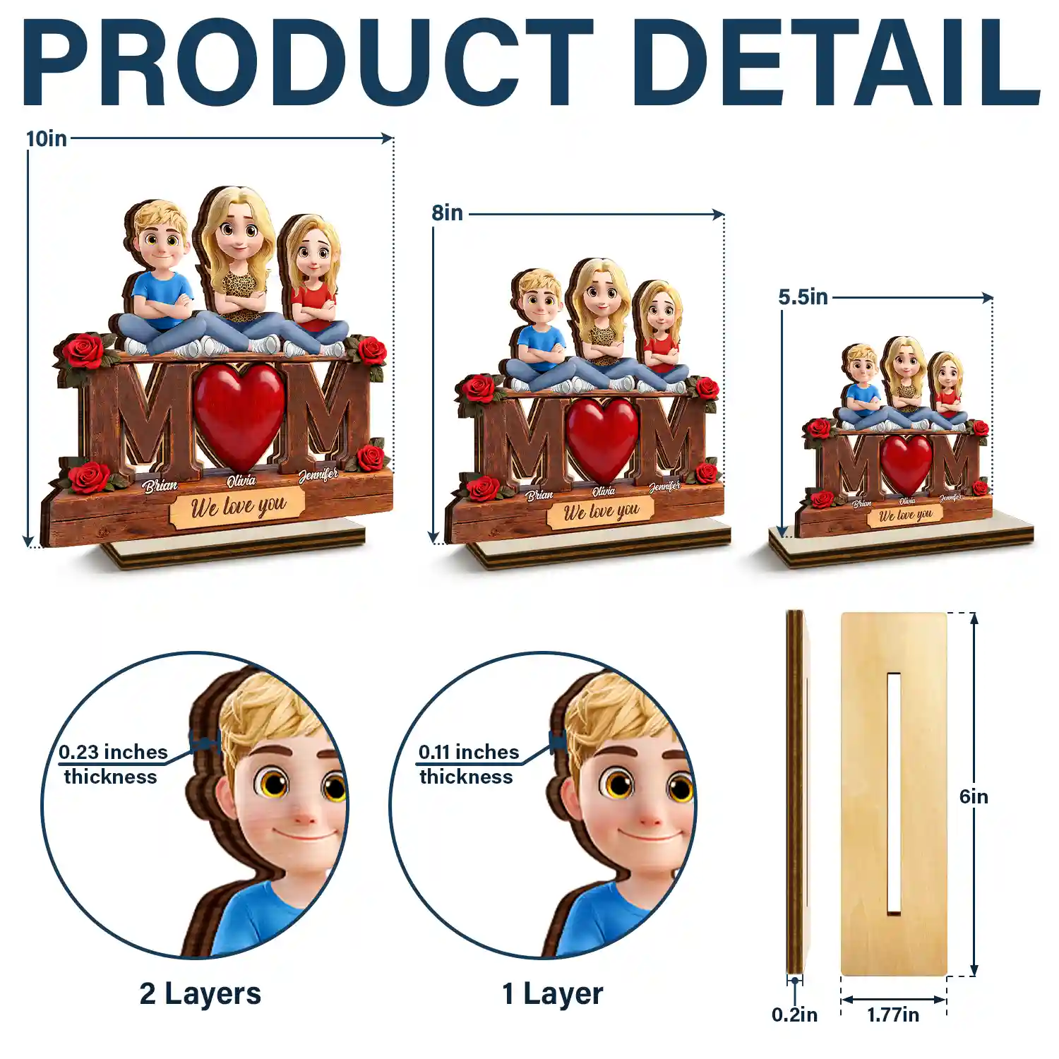 Mother & Children Forever Linked Together - Personalized Custom Shaped 2-Layered Wooden Plaque - Image 5