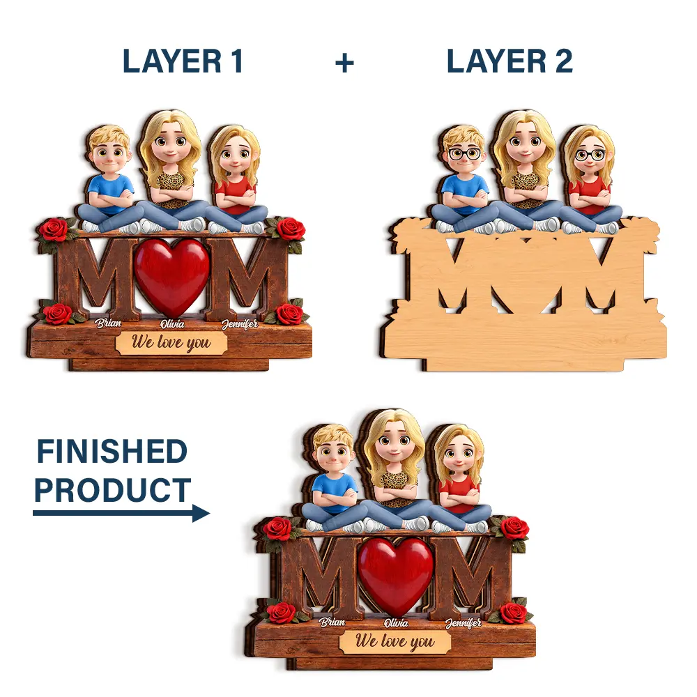 Mother & Children Forever Linked Together - Personalized Custom Shaped 2-Layered Wooden Plaque - Image 6