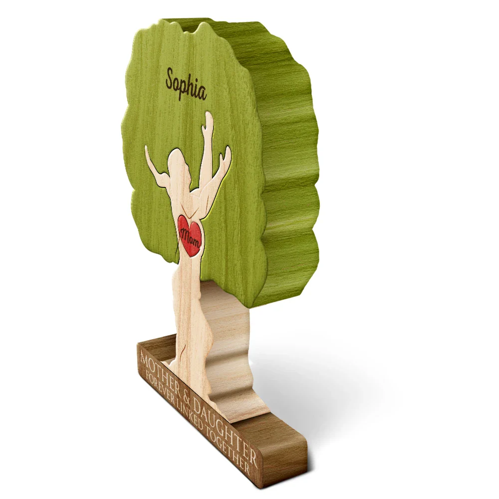 Mother & Children Forever Linked Together - Personalized Custom Shaped Wooden Puzzle - Image 2