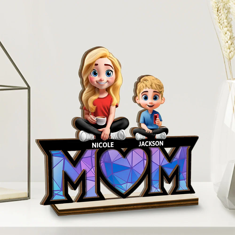 Mother & Children We Love You Mom - Personalized Custom Shaped 2-Layered Wooden Plaque - Image 2