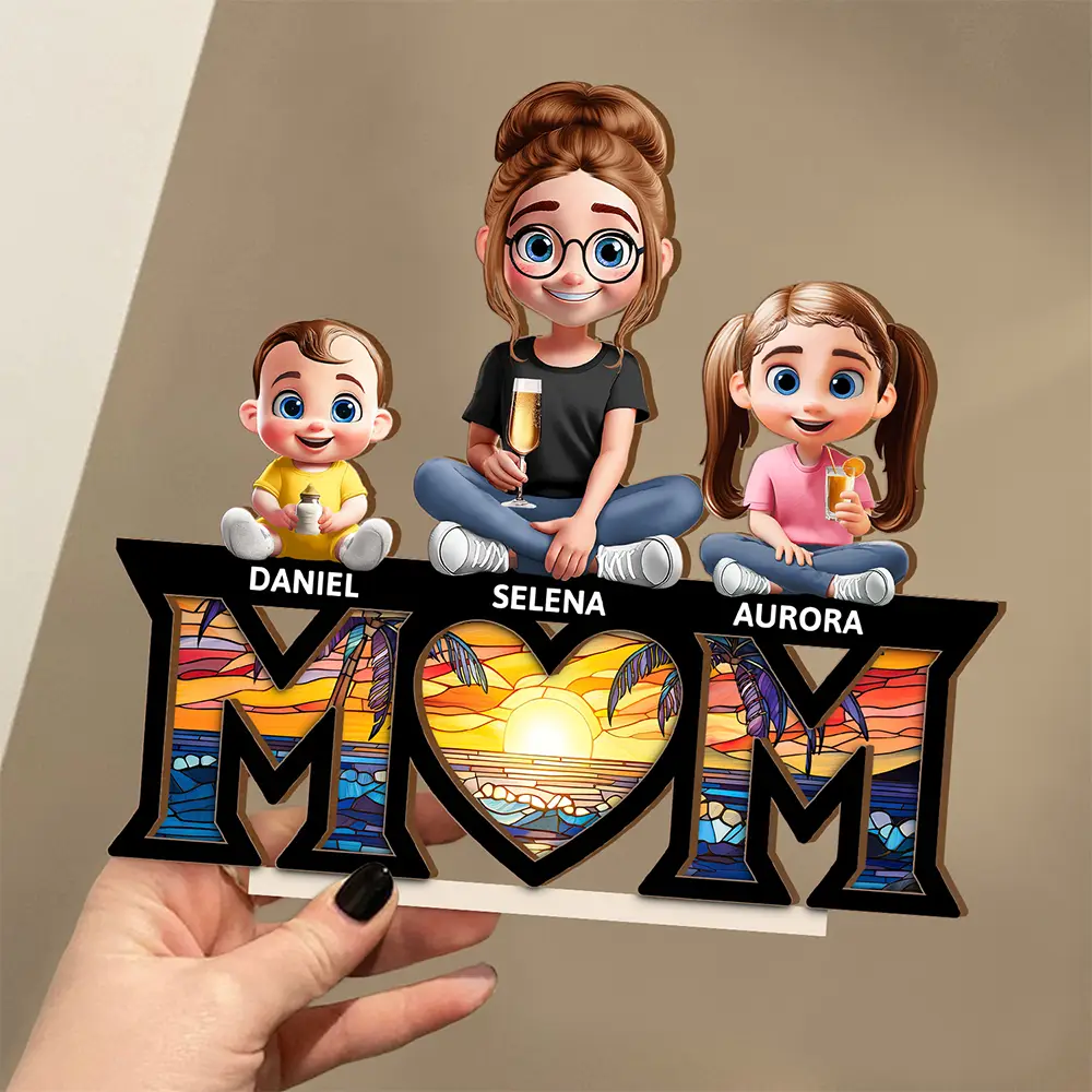 Mother & Children We Love You Mom - Personalized Custom Shaped 2-Layered Wooden Plaque - Image 3