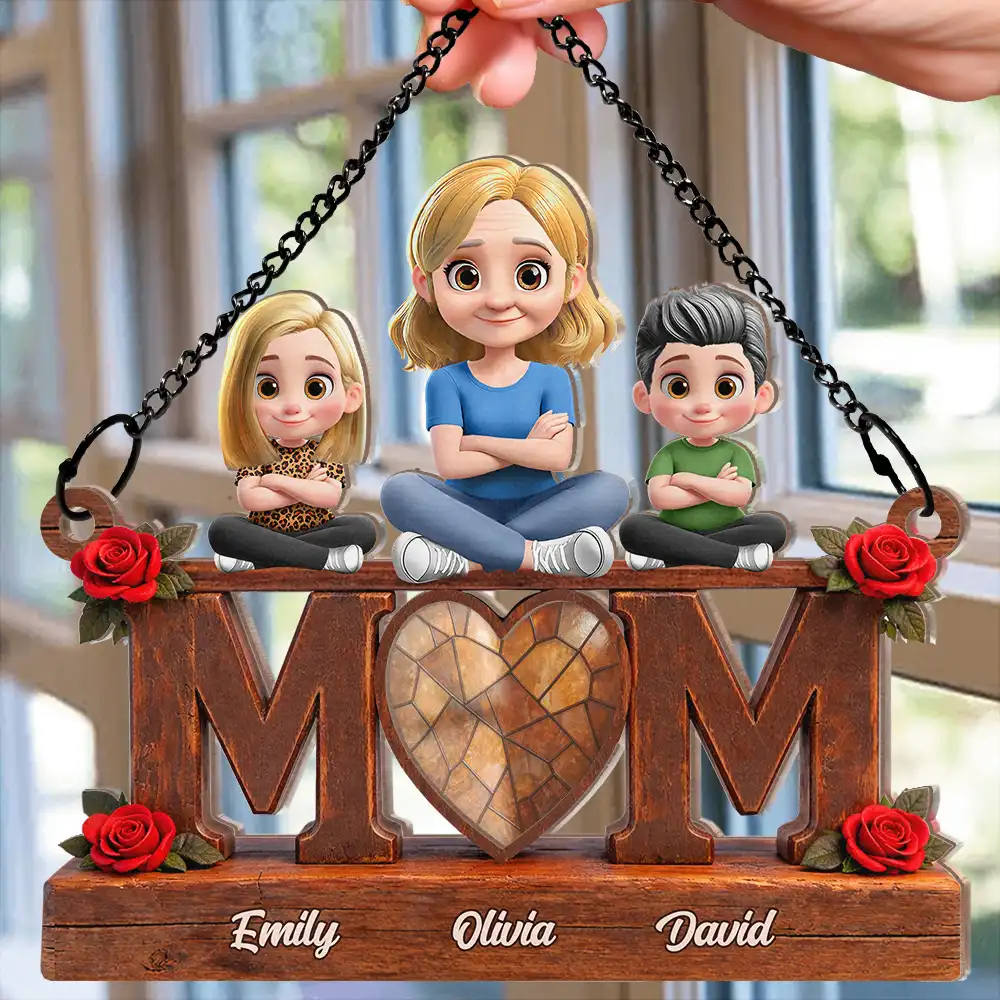 Mother & Children We Love You - Personalized Window Hanging Suncatcher Ornament - Image 2