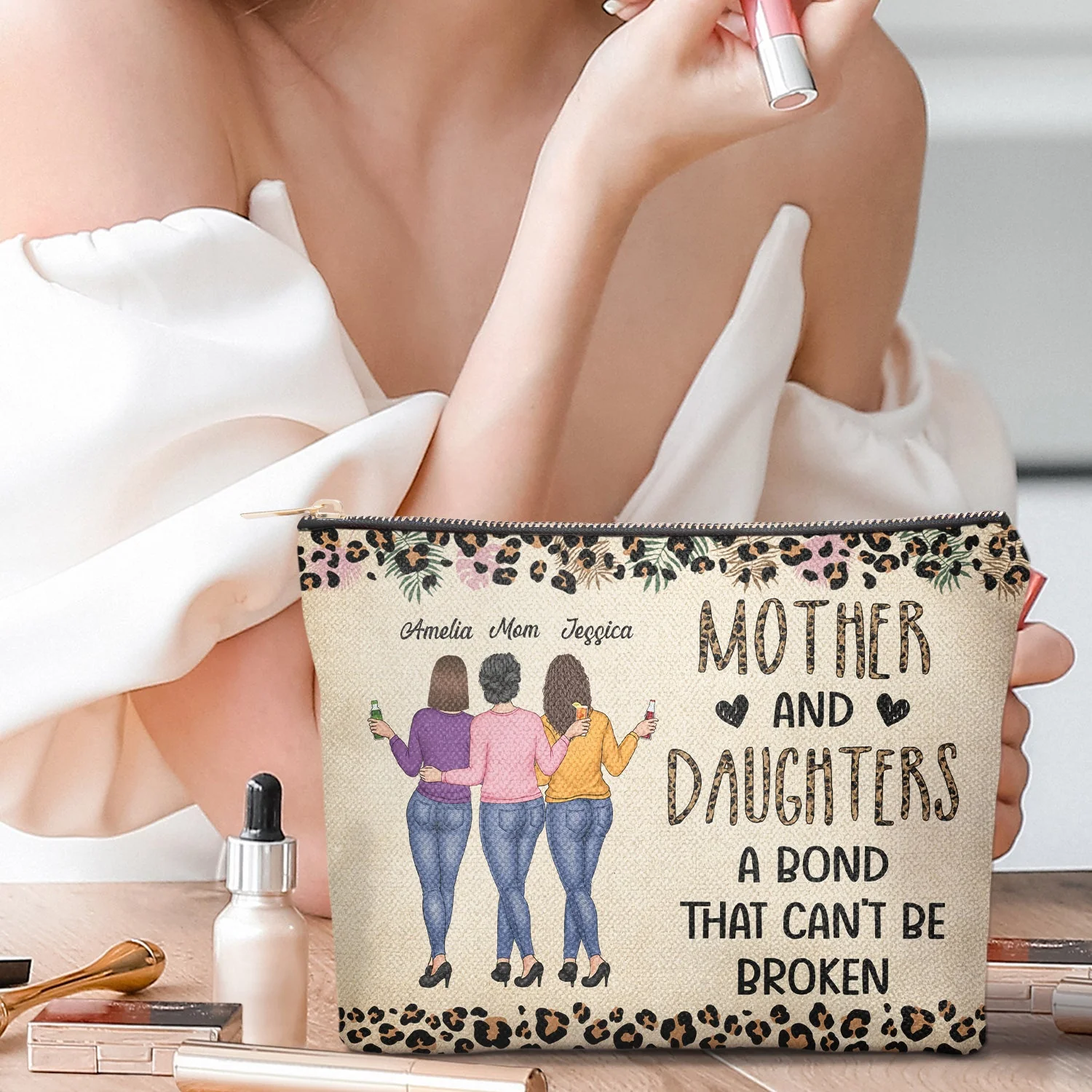 Mother & Daughter A Bond That Can't Be Broken - Gift For Mom, Mother, Grandma - Personalized Cosmetic Bag - Image 2