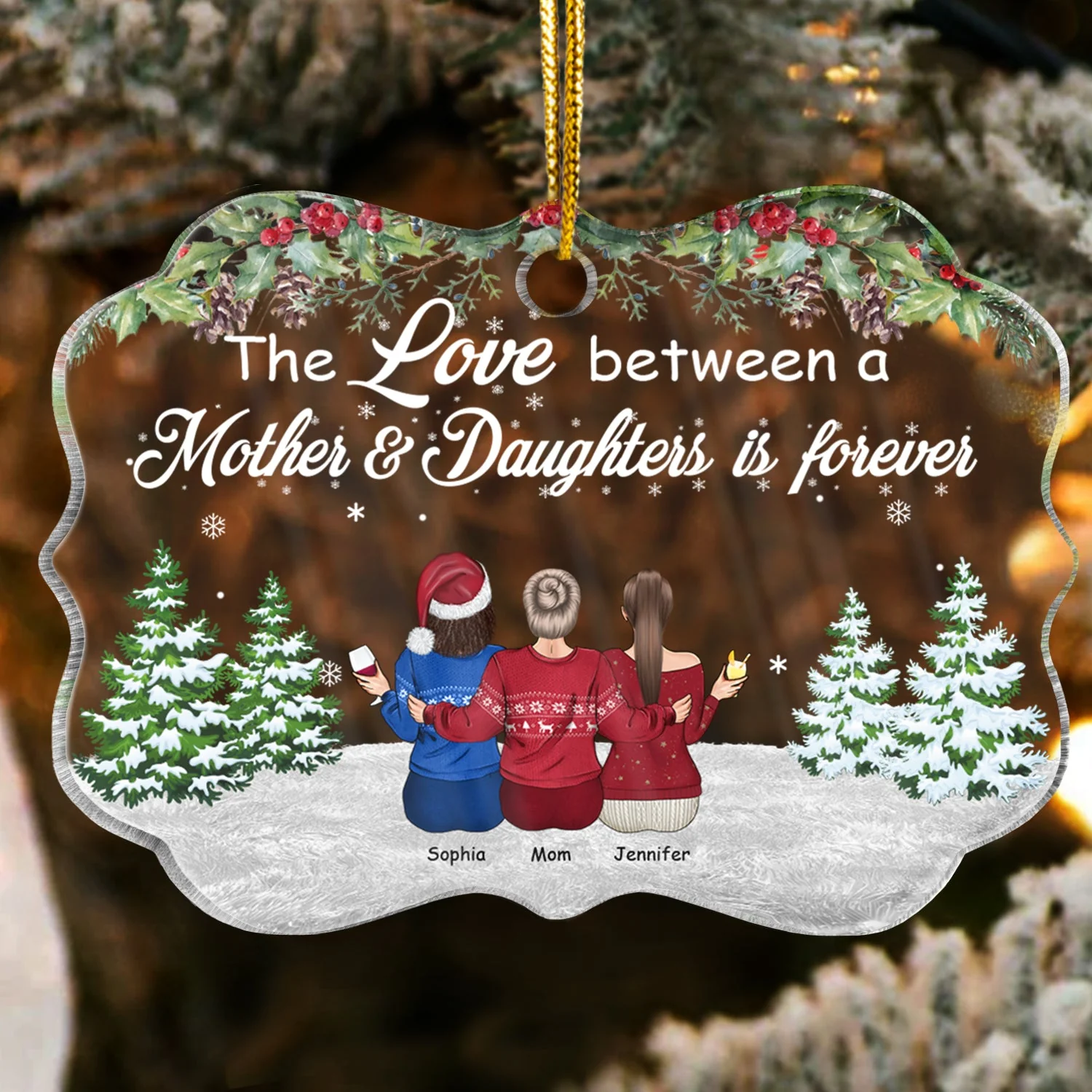 Mother Daughter Forever Linked - Christmas Gift For Mother - Personalized Custom Medallion Acrylic Ornament - Image 2