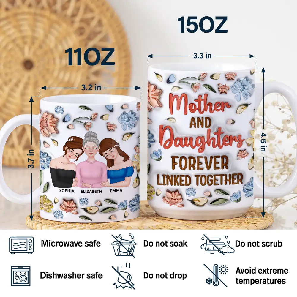 Mother & Daughter Forever Linked Together - 3D Inflated Effect Printed Mug, Personalized White Edge-to-Edge Mug - Image 5