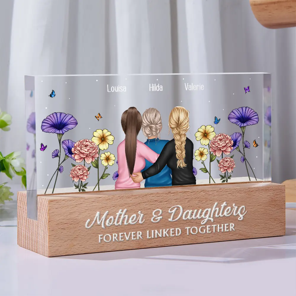 Mother & Daughter Forever Linked Together Birth Flower Garden - Personalized Rectangle LED Light - Image 2