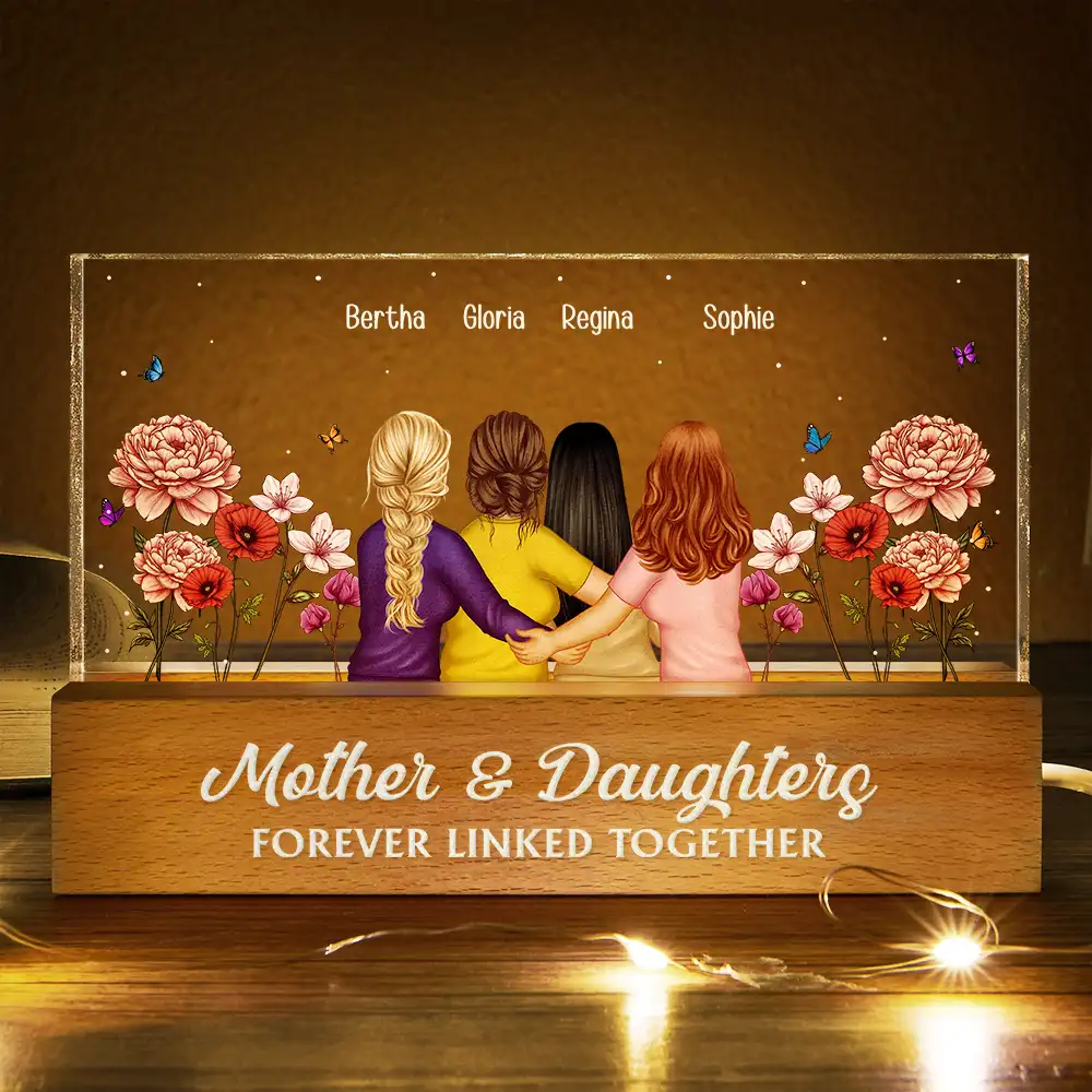 Mother & Daughter Forever Linked Together Birth Flower Garden - Personalized Rectangle LED Light - Image 3