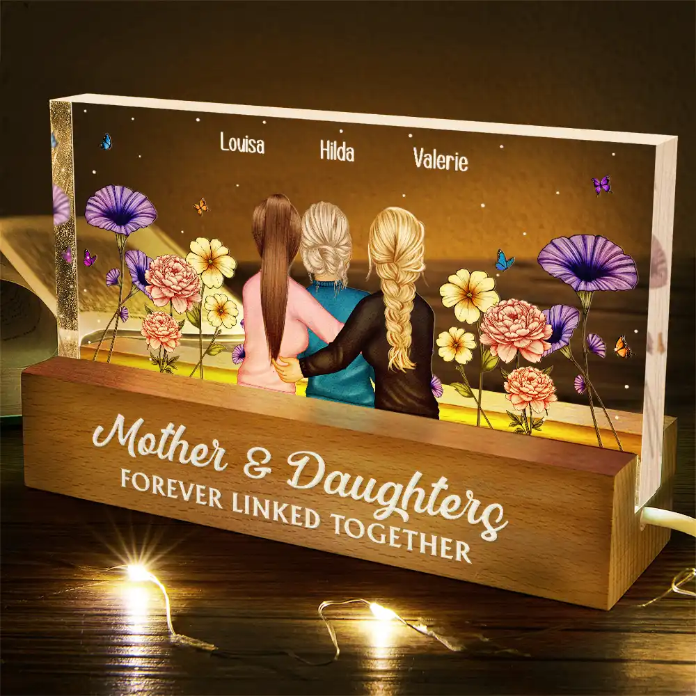 Mother & Daughter Forever Linked Together Birth Flower Garden - Personalized Rectangle LED Light - Image 5