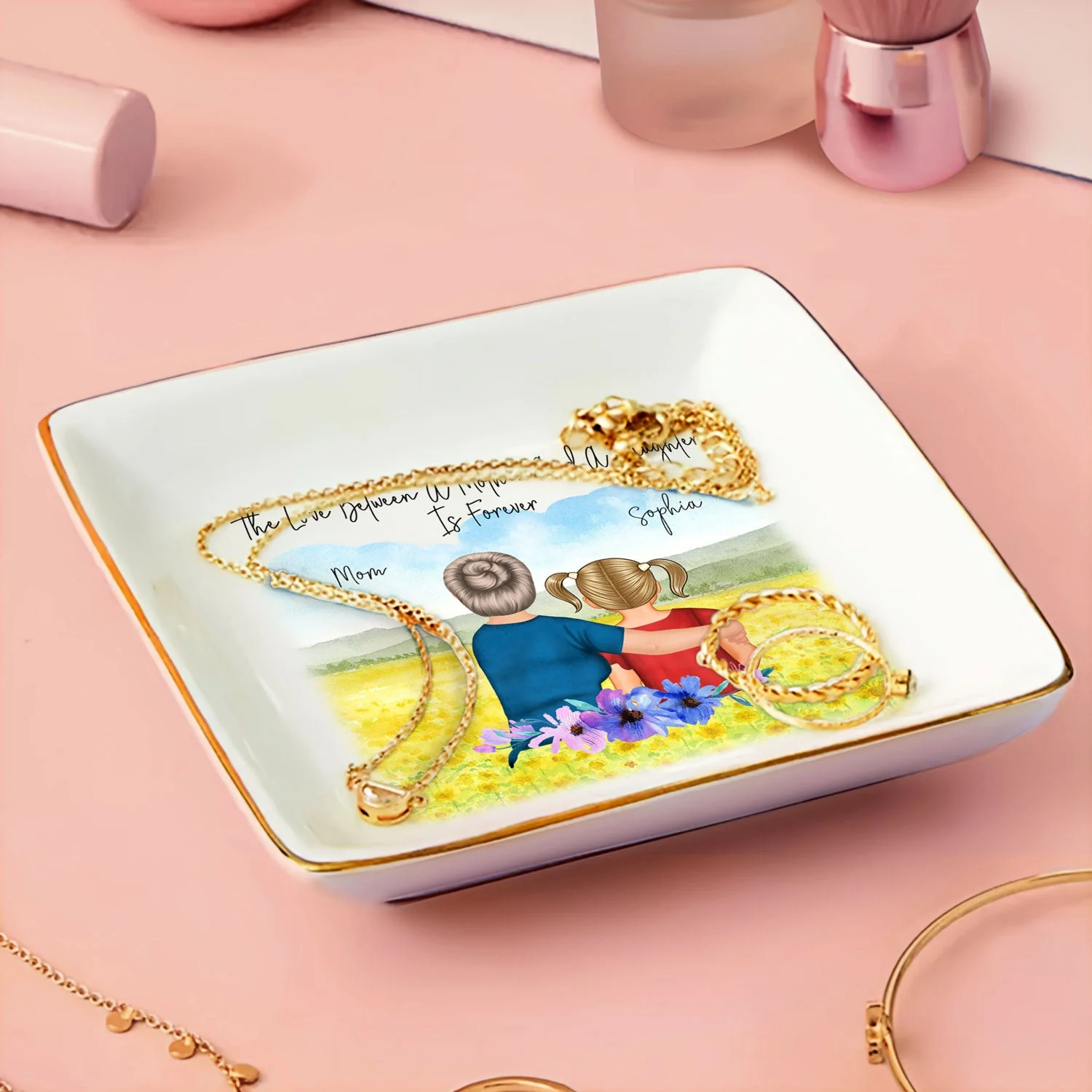 Mother Daughter Forever Linked Together - Birthday, Loving Gift For Mom, Nana - Personalized Ring Dish - Image 3