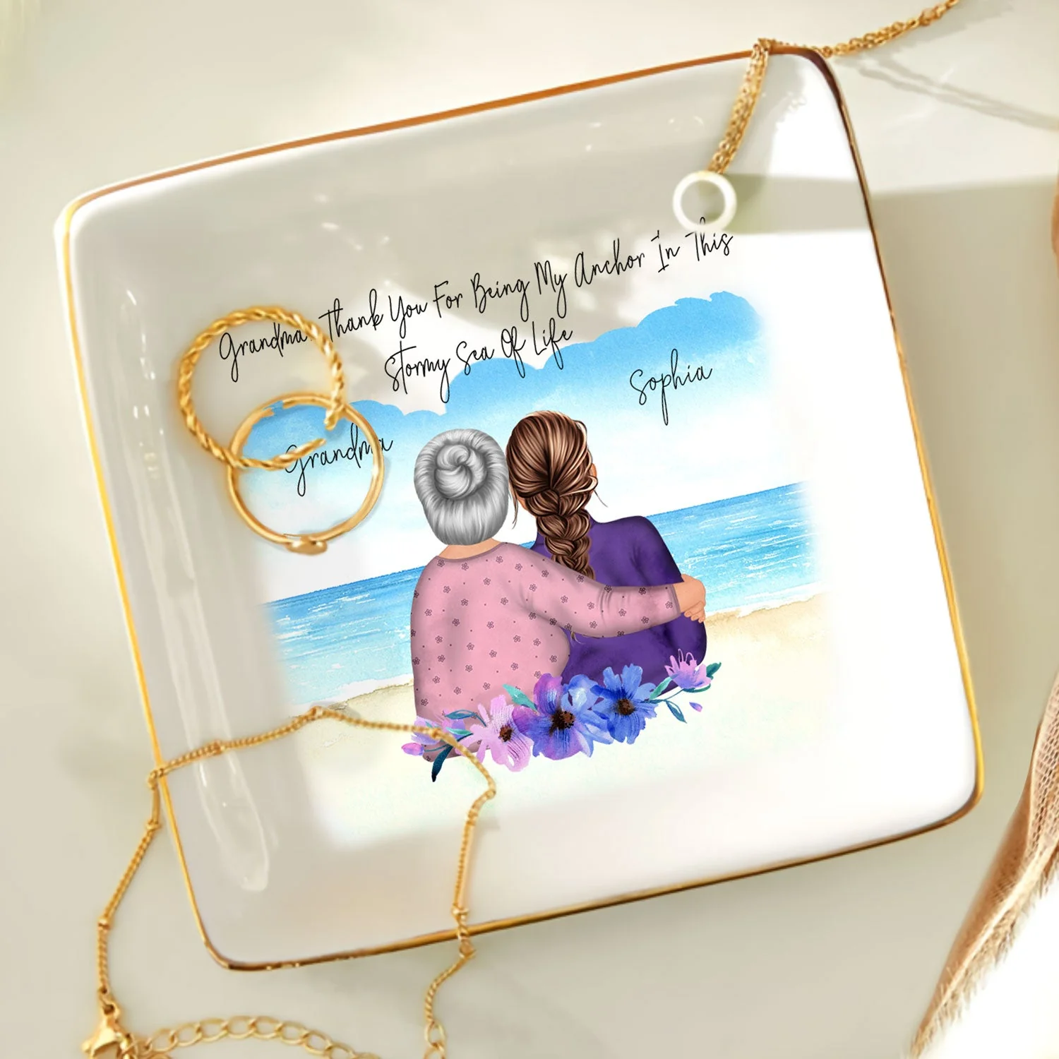 Mother Daughter Forever Linked Together - Birthday, Loving Gift For Mom, Nana - Personalized Ring Dish - Image 4