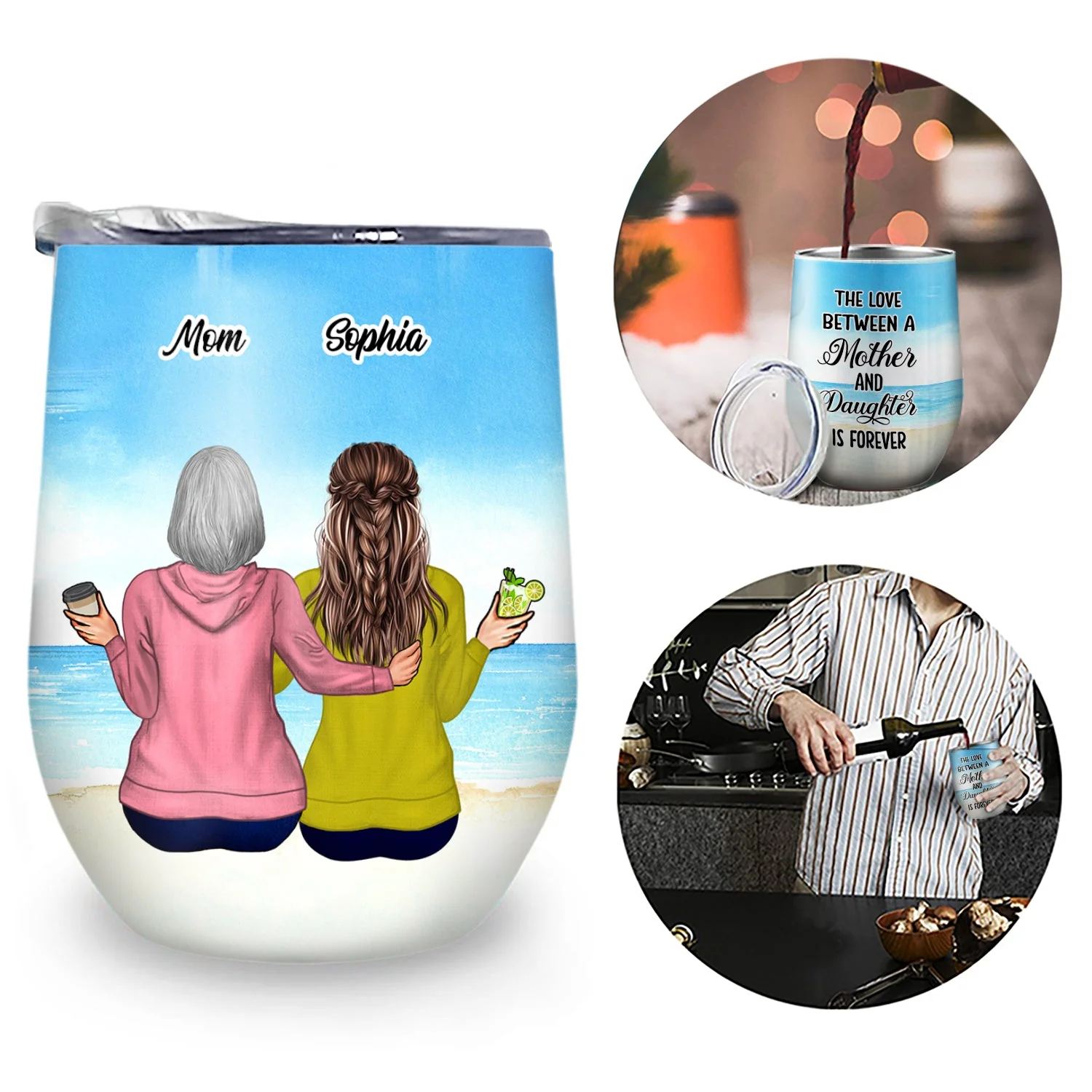 Mother Daughter Forever Linked Together - Gift For Mother, Mom Gift - Personalized Custom Wine Tumbler - Image 2