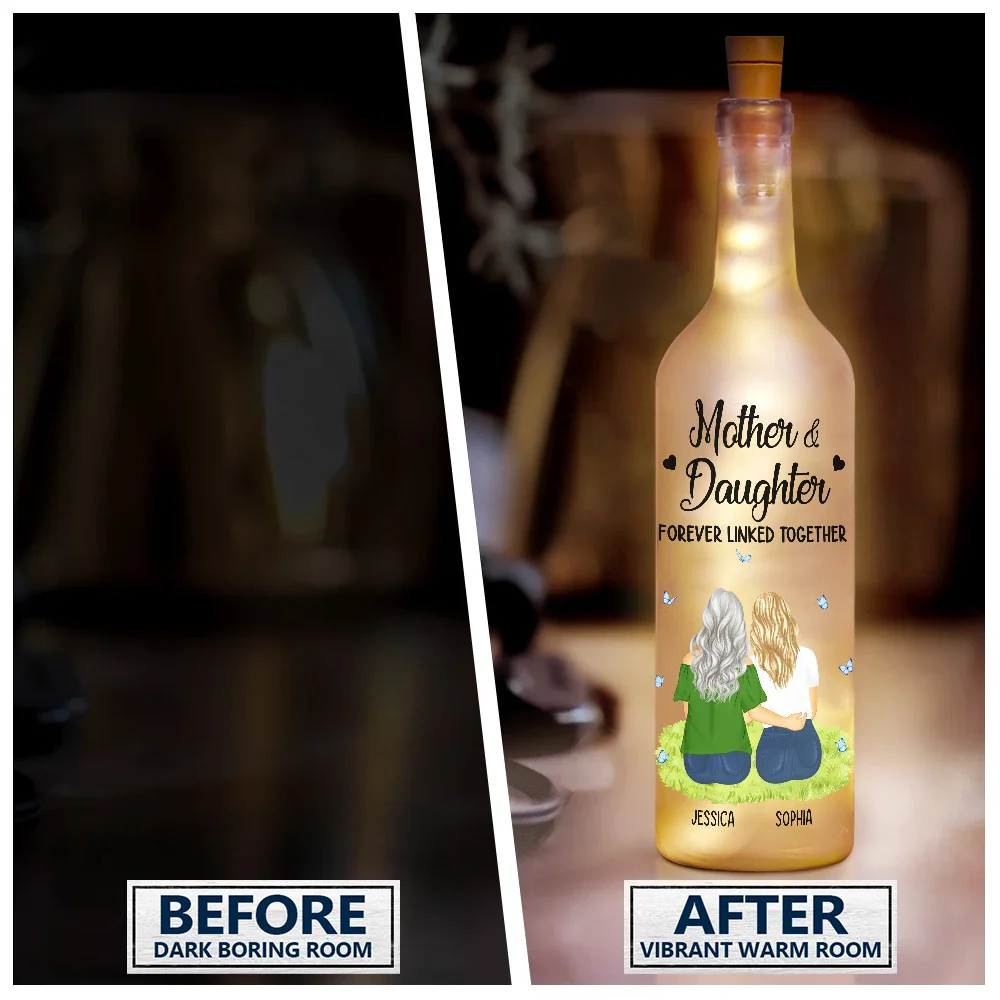 Mother & Daughter Forever Linked Together - Personalized Bottle Light - Image 3