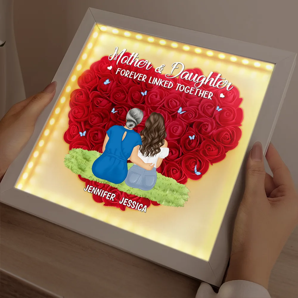Mother Daughter Forever Linked Together - Personalized LED Light Flower Shadow Box - Image 2