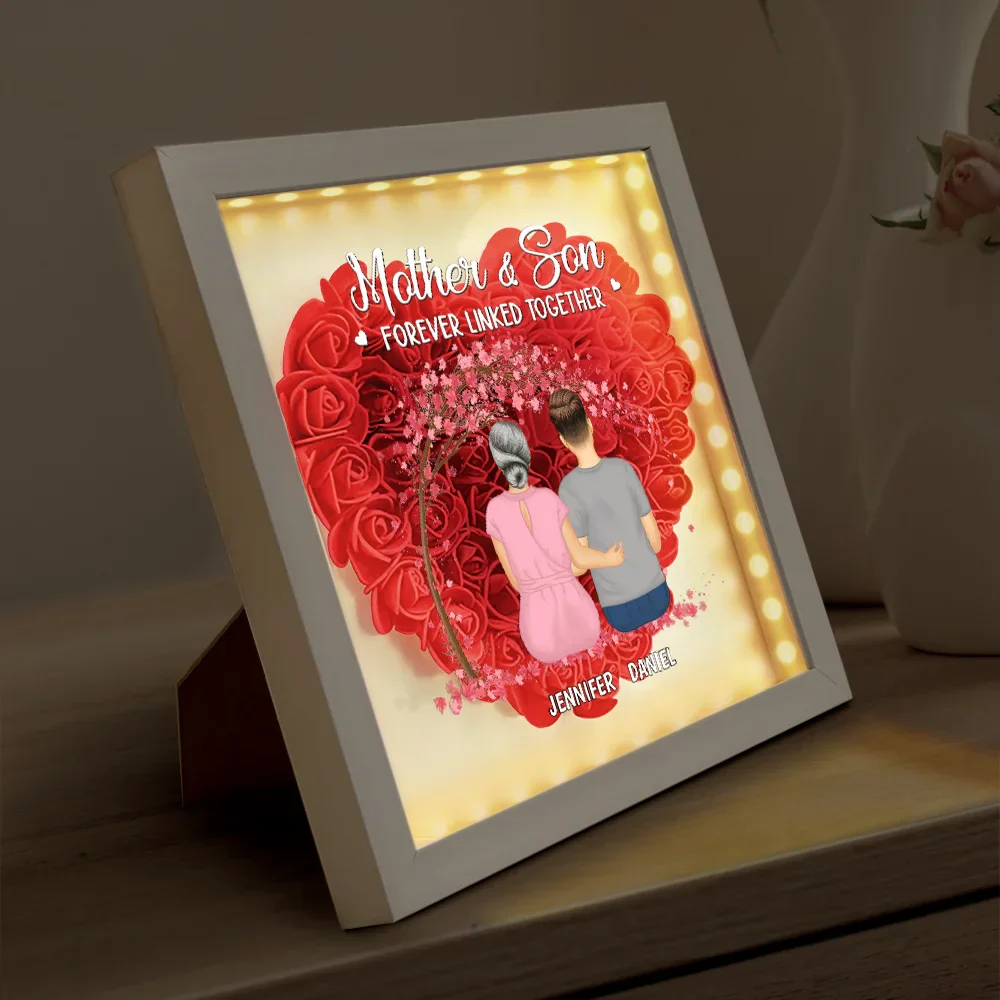 Mother Daughter Forever Linked Together - Personalized LED Light Flower Shadow Box - Image 4