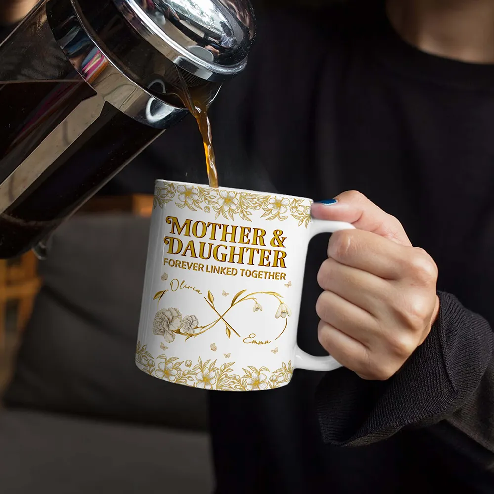 Mother & Daughter Forever Linked Together - Personalized White Edge-to-Edge Mug - Image 4