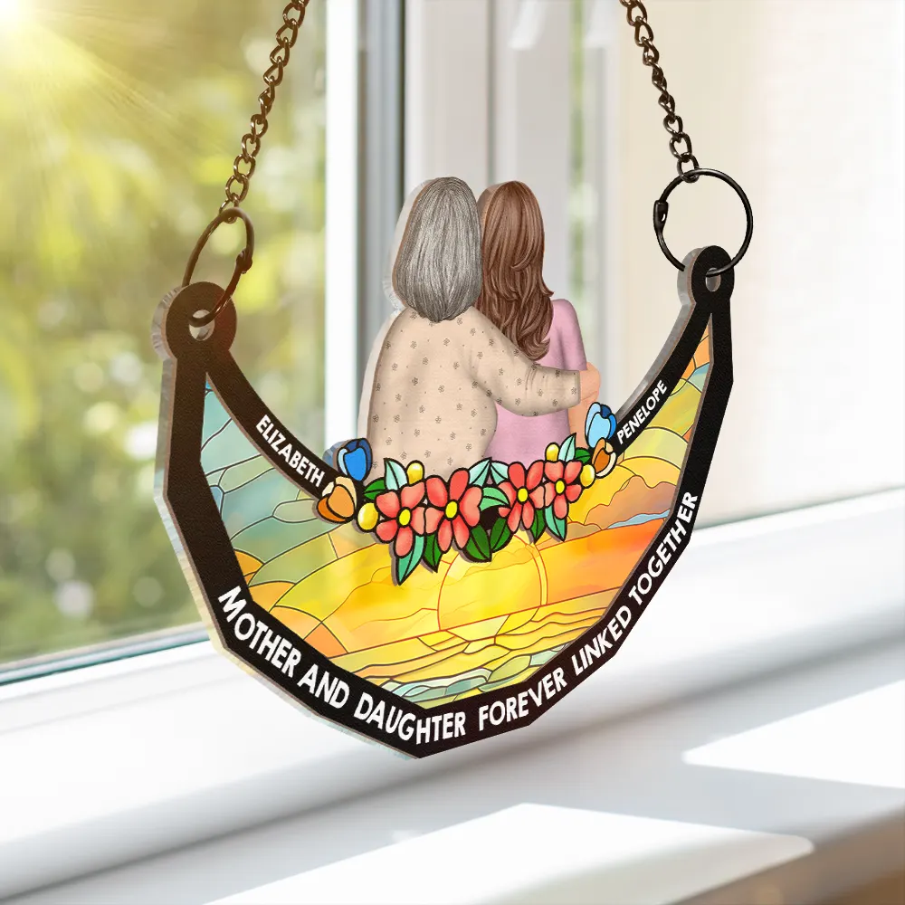 Mother & Daughter Forever Linked Together - Personalized Window Hanging Suncatcher Ornament - Image 3