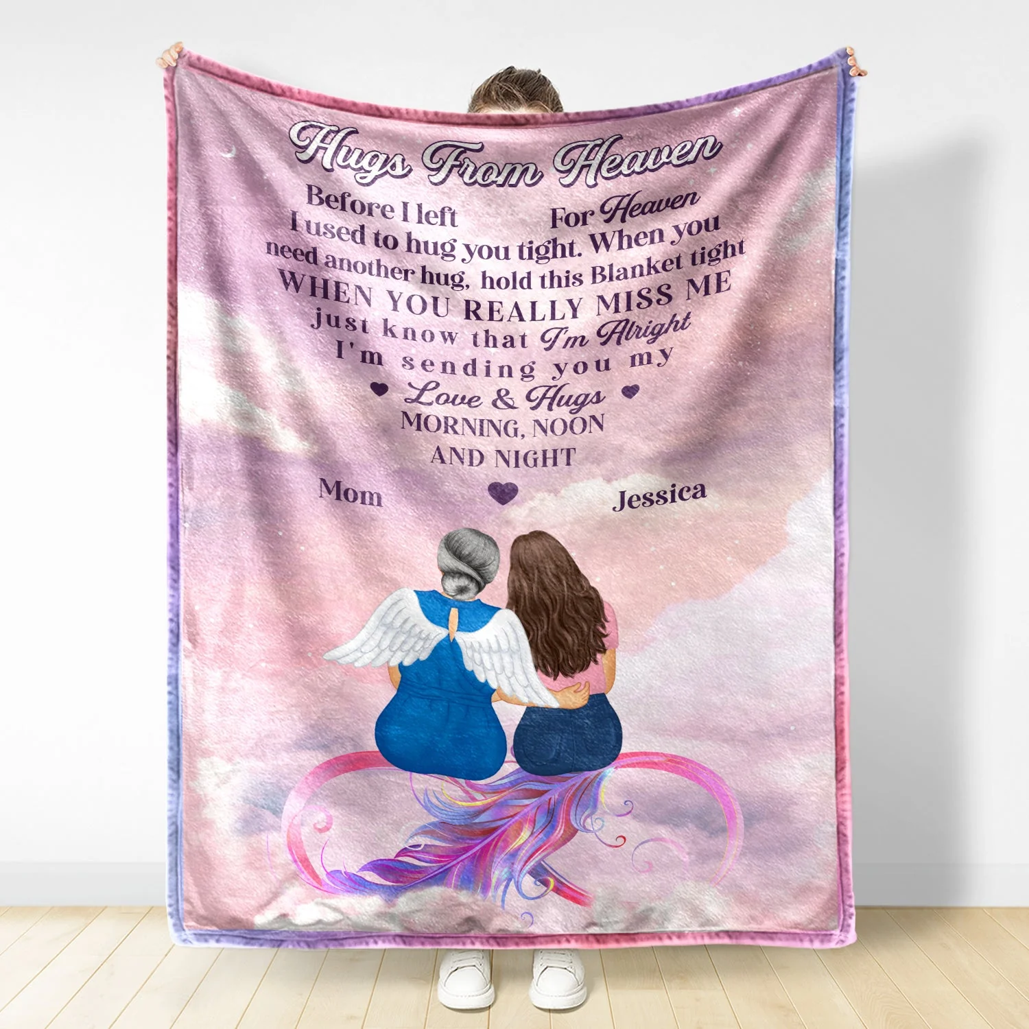 Mother Daughter Hugs From Heaven - Memorial Gift - Personalized Fleece Blanket - Image 3