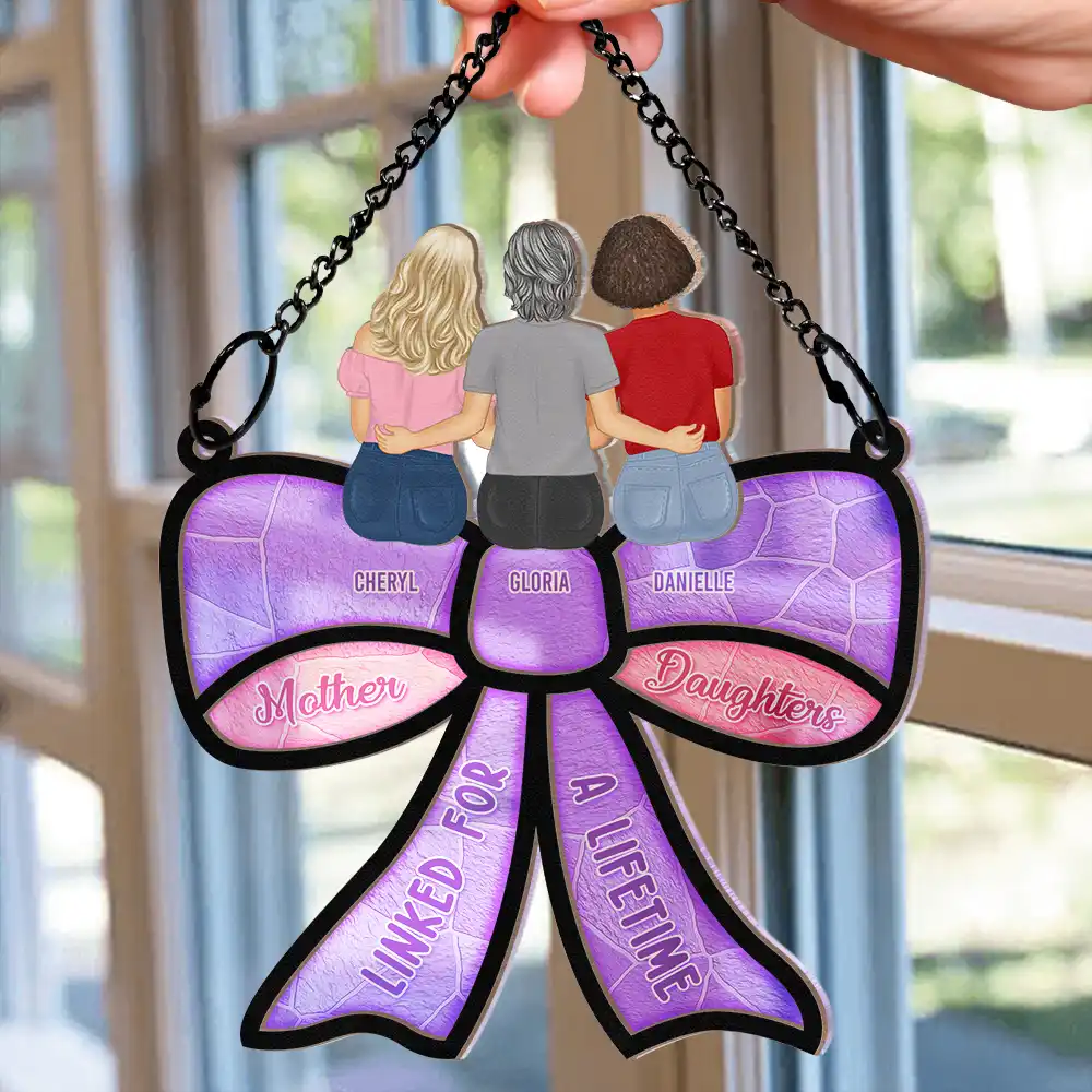 Mother Daughter Linked For A Lifetime - Personalized Window Hanging Suncatcher Ornament - Image 2