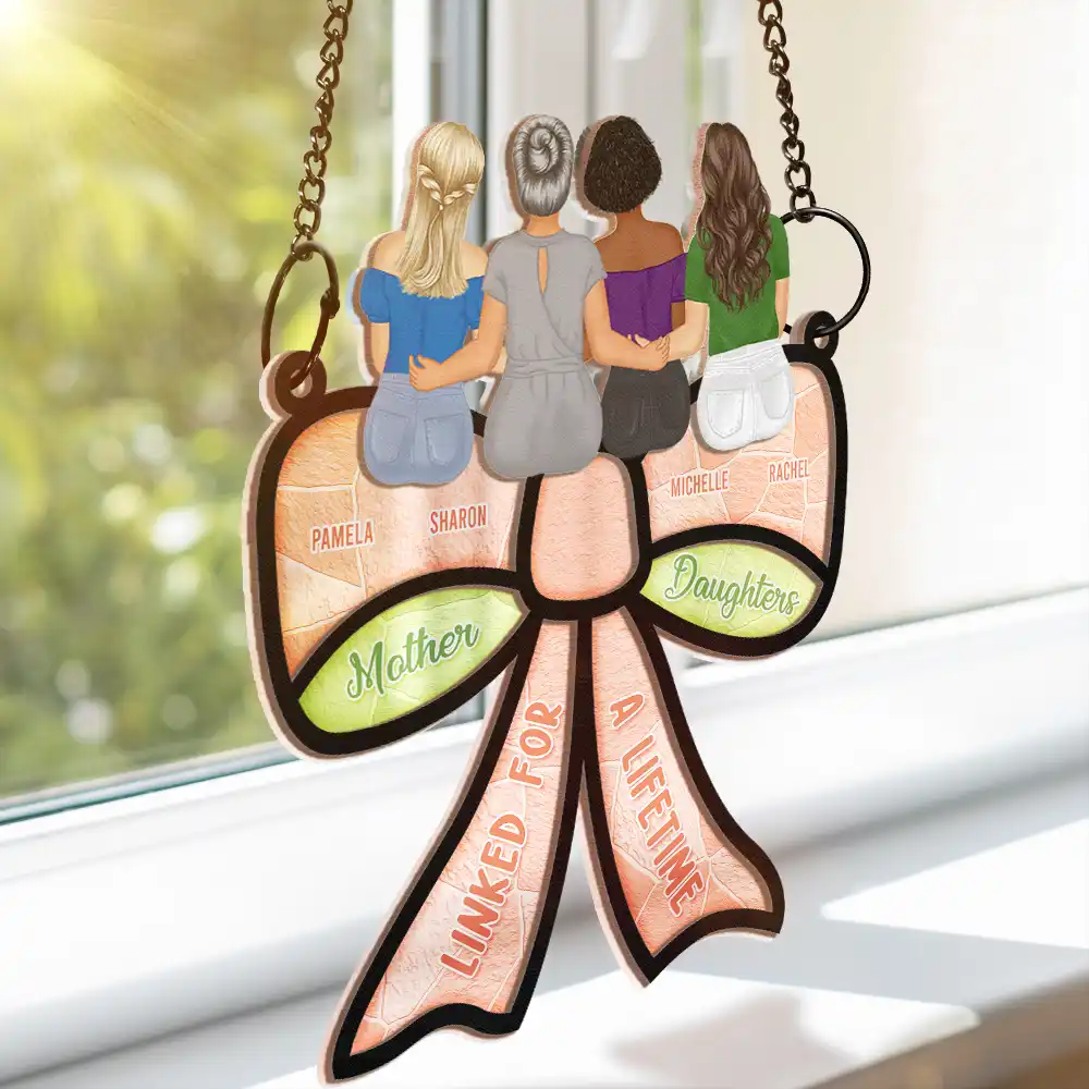 Mother Daughter Linked For A Lifetime - Personalized Window Hanging Suncatcher Ornament - Image 3