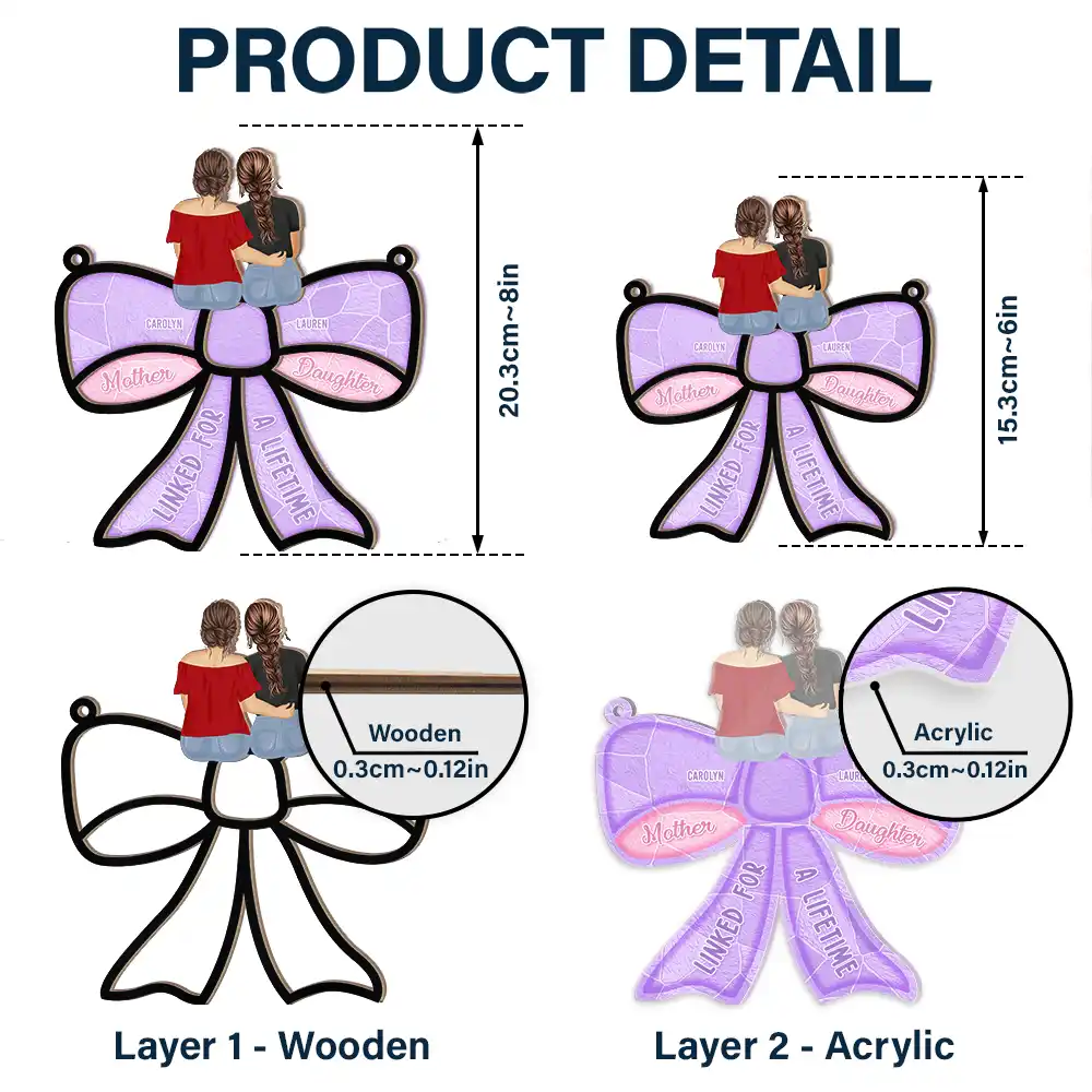 Mother Daughter Linked For A Lifetime - Personalized Window Hanging Suncatcher Ornament - Image 5