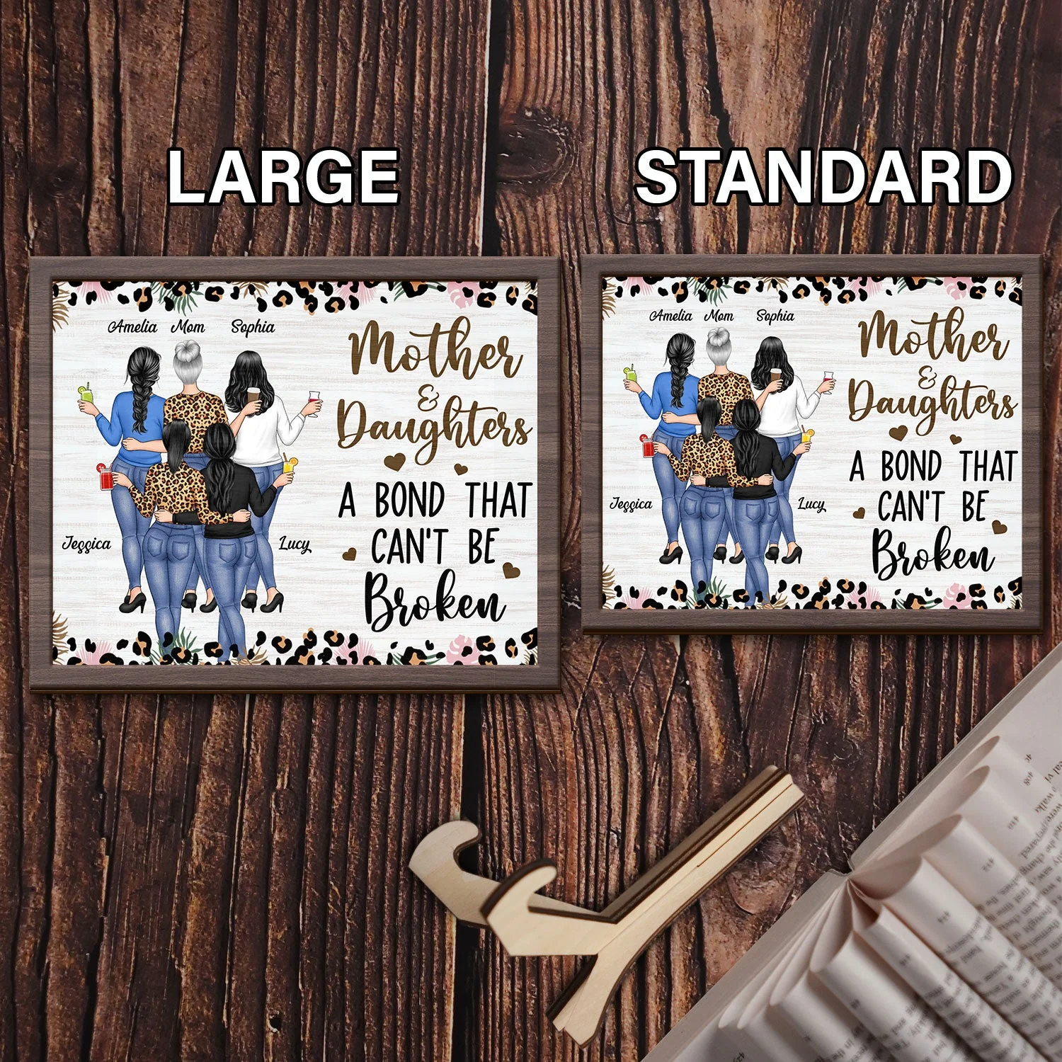 Mother & Daughters A Bond That Can't Be Broken - Gift For Mom, Mother, Grandma - Personalized 2-Layered Wooden Plaque With Stand - Image 6