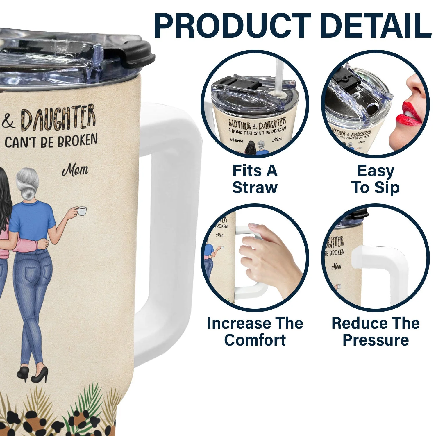 Mother & Daughters A Bond That Can't Be Broken - Gift For Mom, Mother, Grandma - Personalized 40oz Tumbler With Straw - Image 5